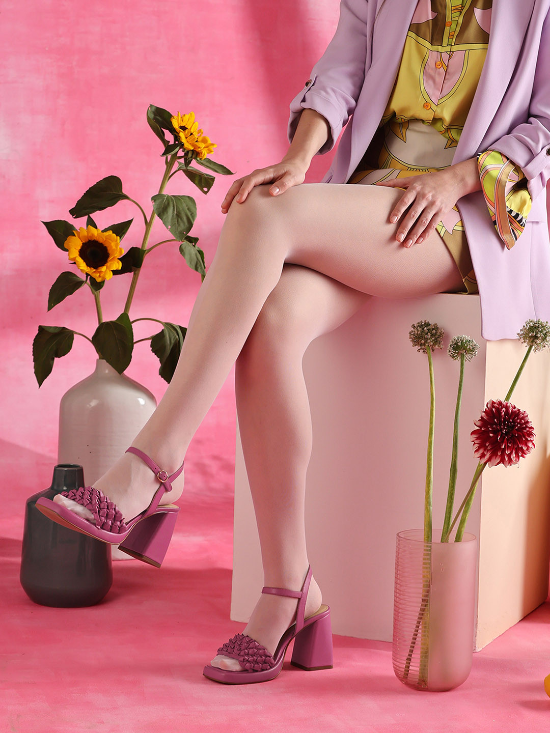 Saint G Woven Design Genuine Leather Block Heels