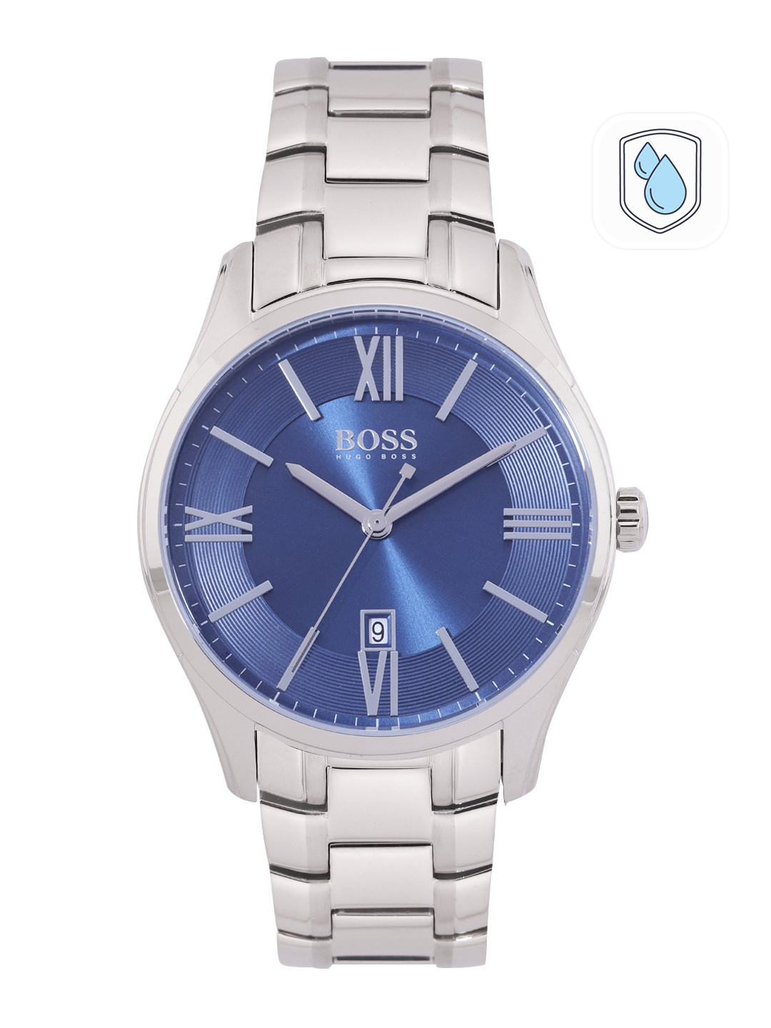 Hugo Boss Men Textured Dial & Stainless Steel Bracelet Style Strap Analogue Watch 1513034