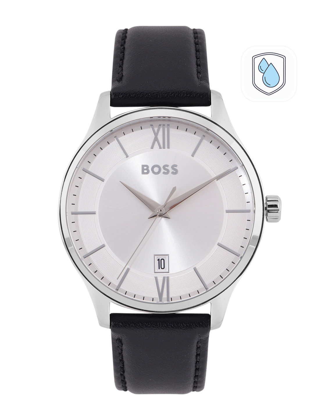 Hugo Boss Men Elite Leather Analogue Watch 1513893-Silver