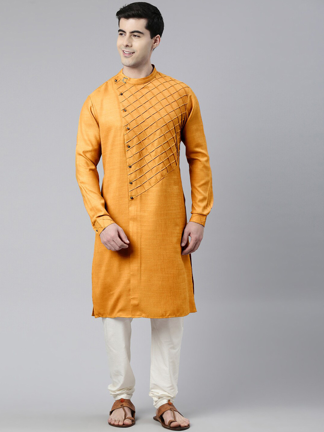 TheEthnic.Co Self Design Angrakha Denim Pure Cotton Kurta with Churidar