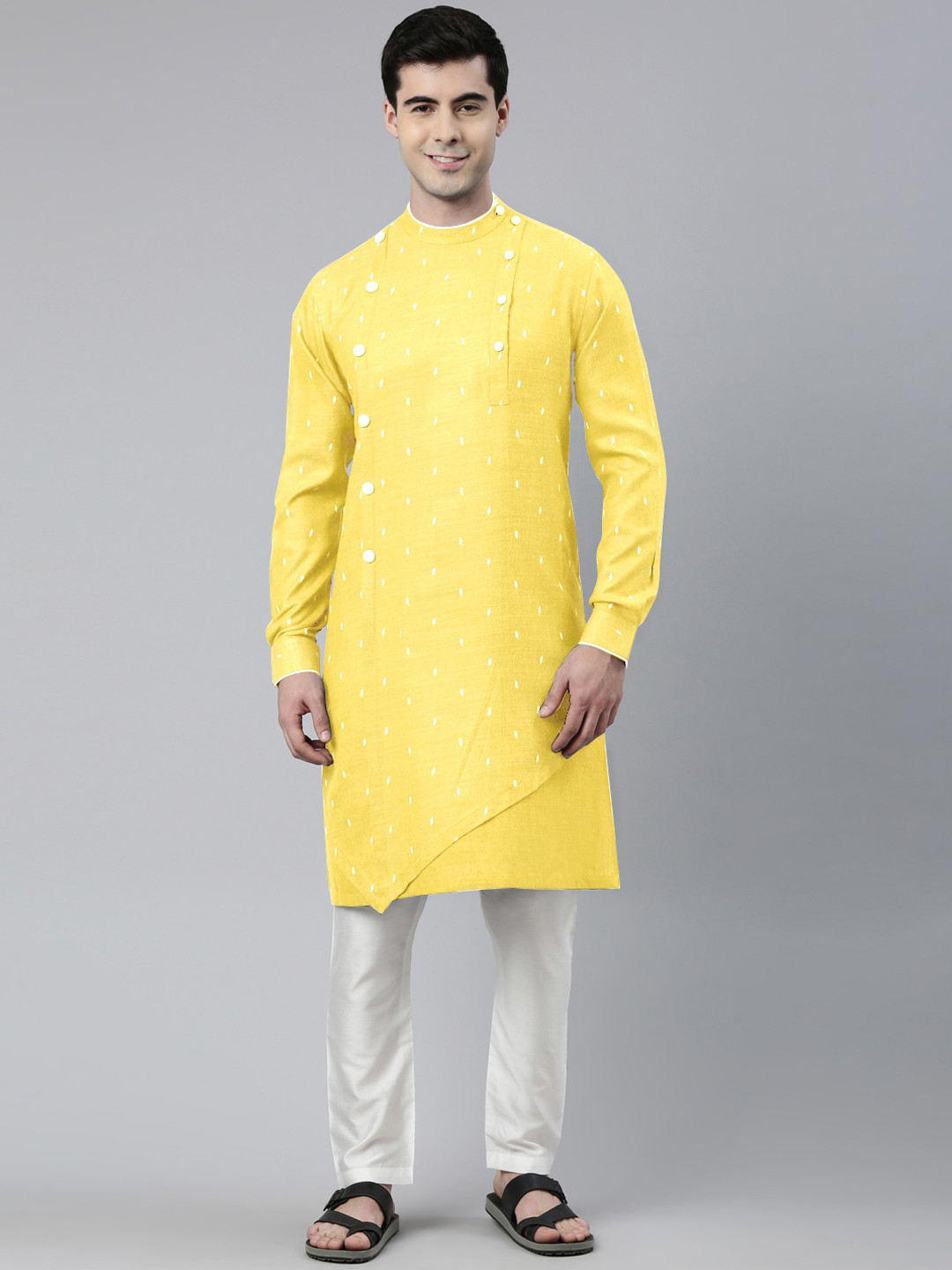 TheEthnic.Co Band Collar Geometeric Printed Pure Cotton Kurta with Pyjamas