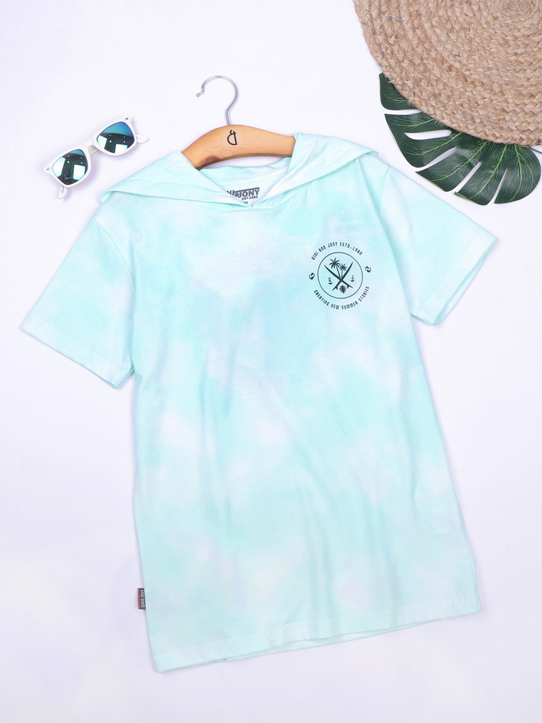 Gini and Jony Boys Tie-Dye Hooded Neck Cotton Casual T-Shirt