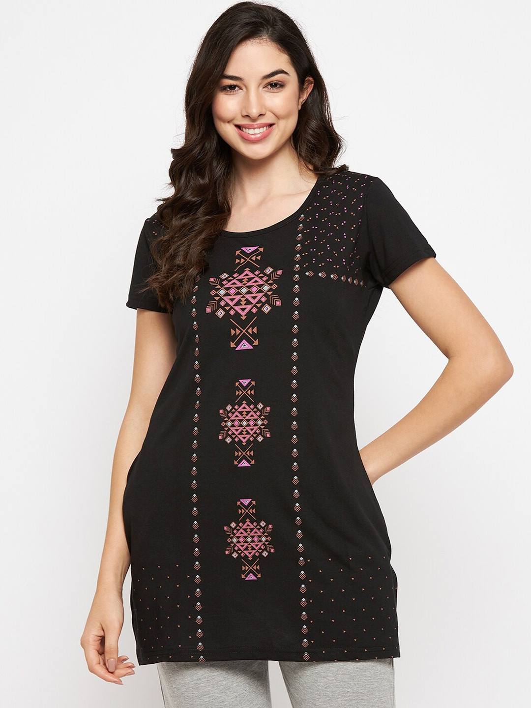 VERO AMORE Plus Size Printed Round Neck Short Sleeves Lounge T-shirts