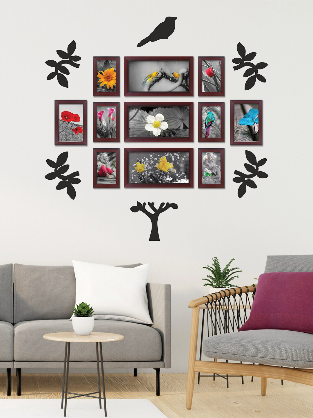 RANDOM Brown 11 Pieces Photo Frames With Plaque