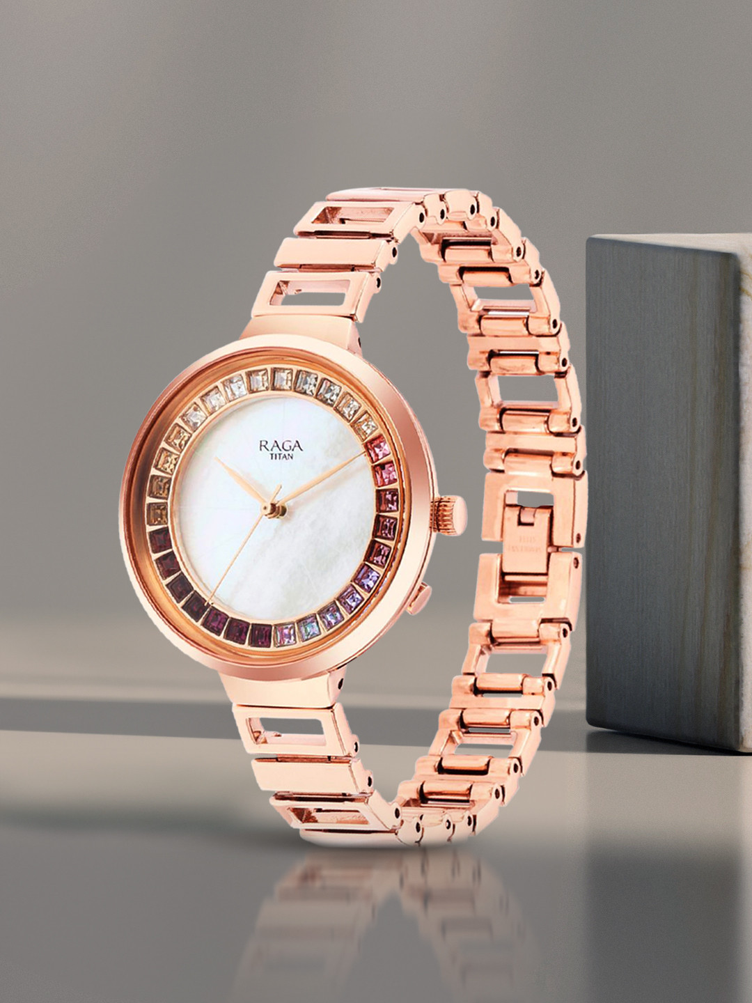 Titan Women Brass Dial & Stainless Steel Straps Analogue Watch NQ95150WM01