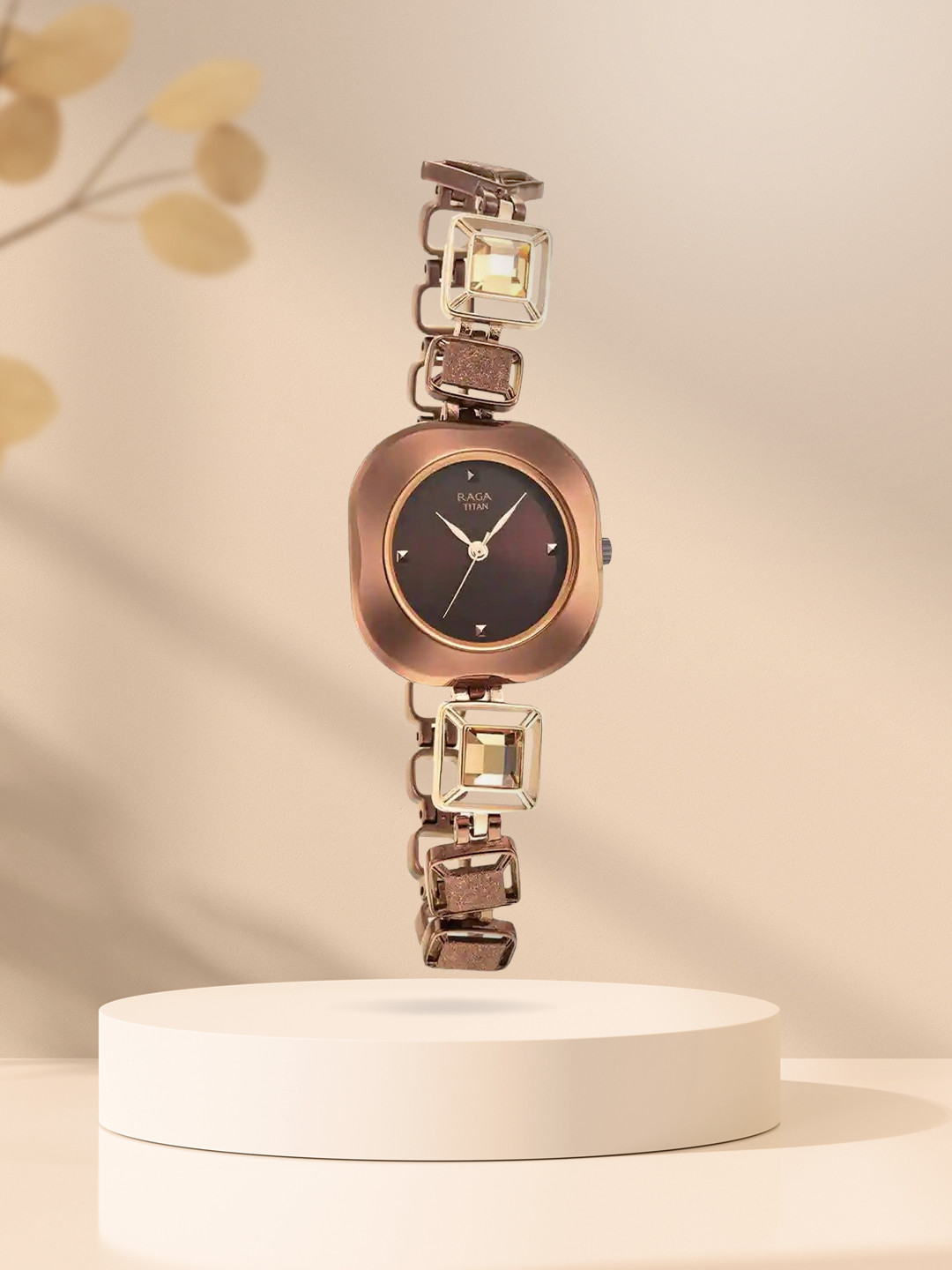 Titan Women Brass Dial & Stainless Steel Straps Analogue Watch NQ95156KM01