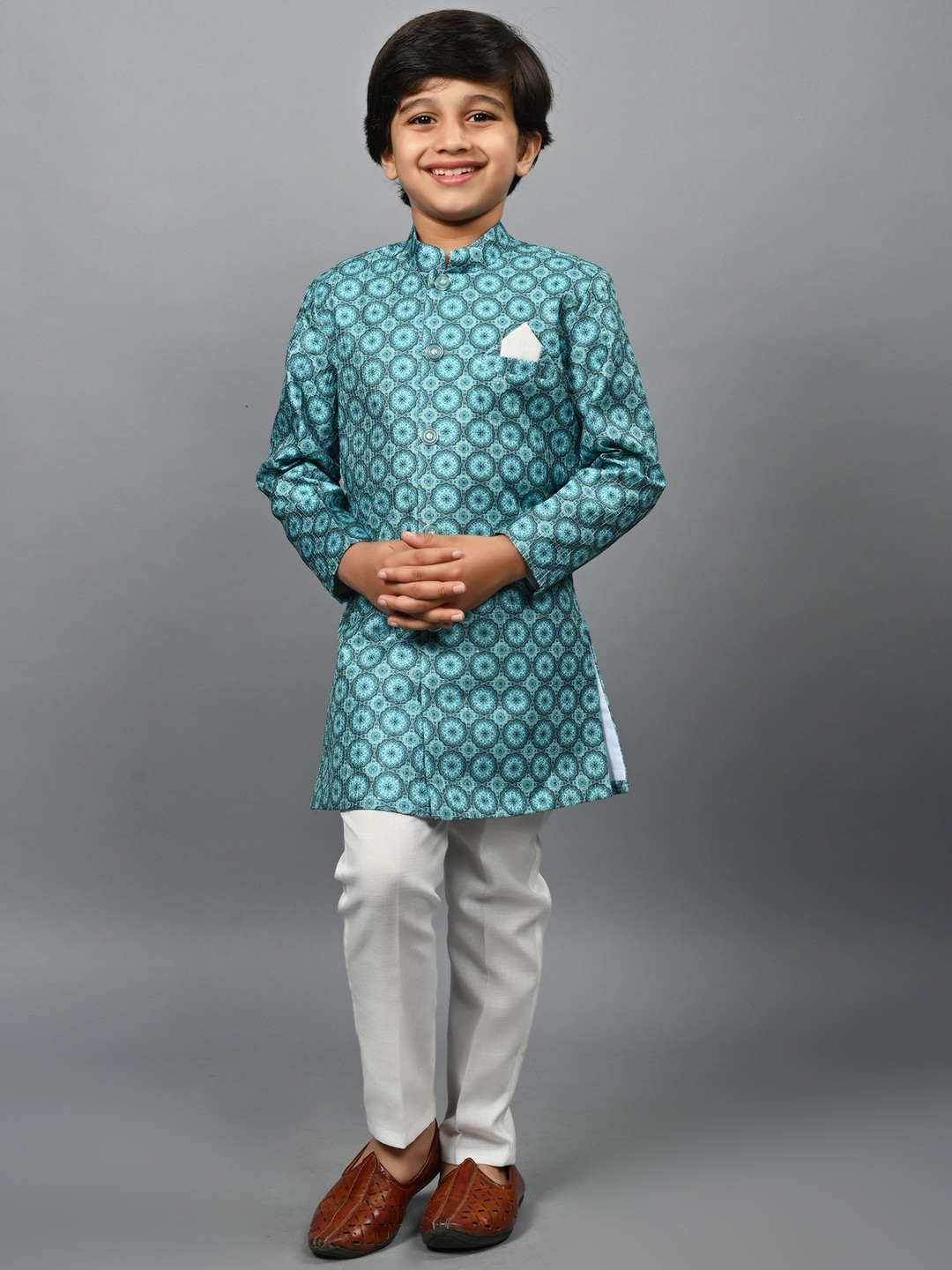 ahhaaaa Boys Printed Indo-Western Sherwani Set