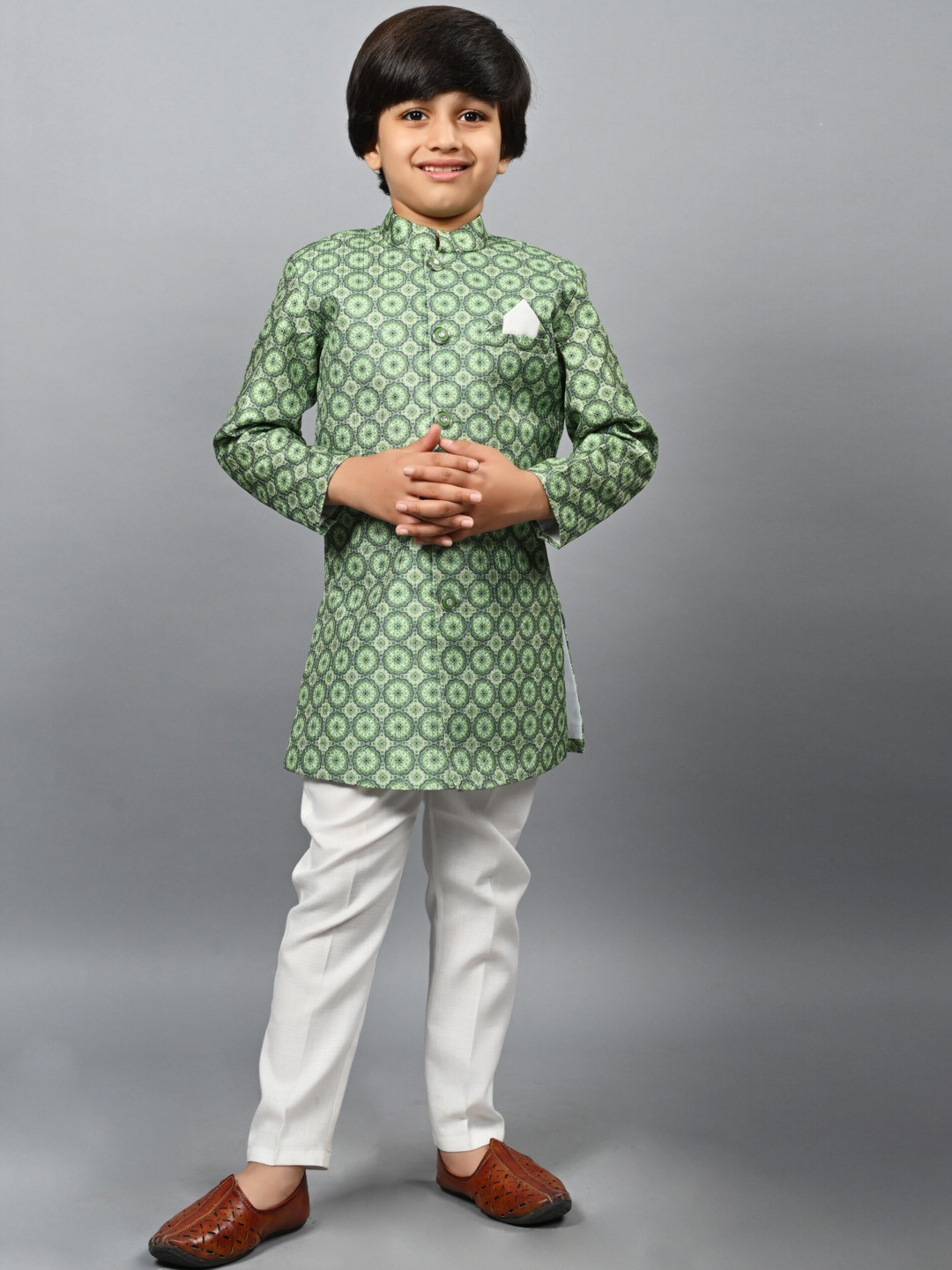 ahhaaaa Boys Printed Indo-Western Sherwani Set