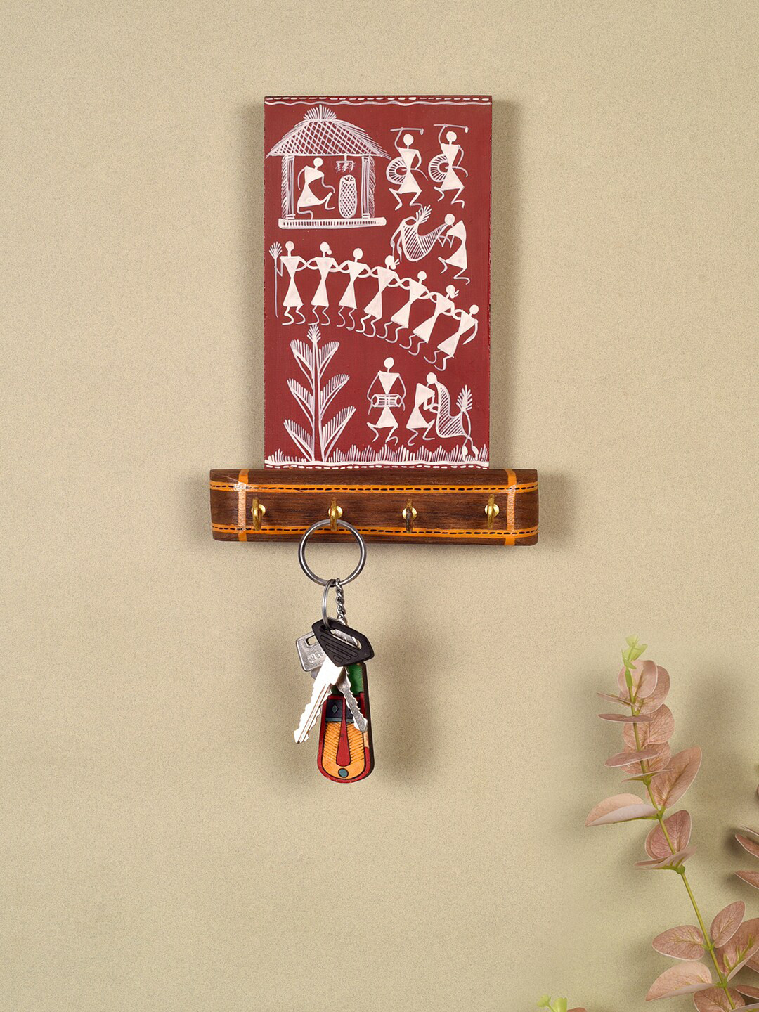 AAKRITI ART CREATIONS Red & White Warli Melody Key Holders