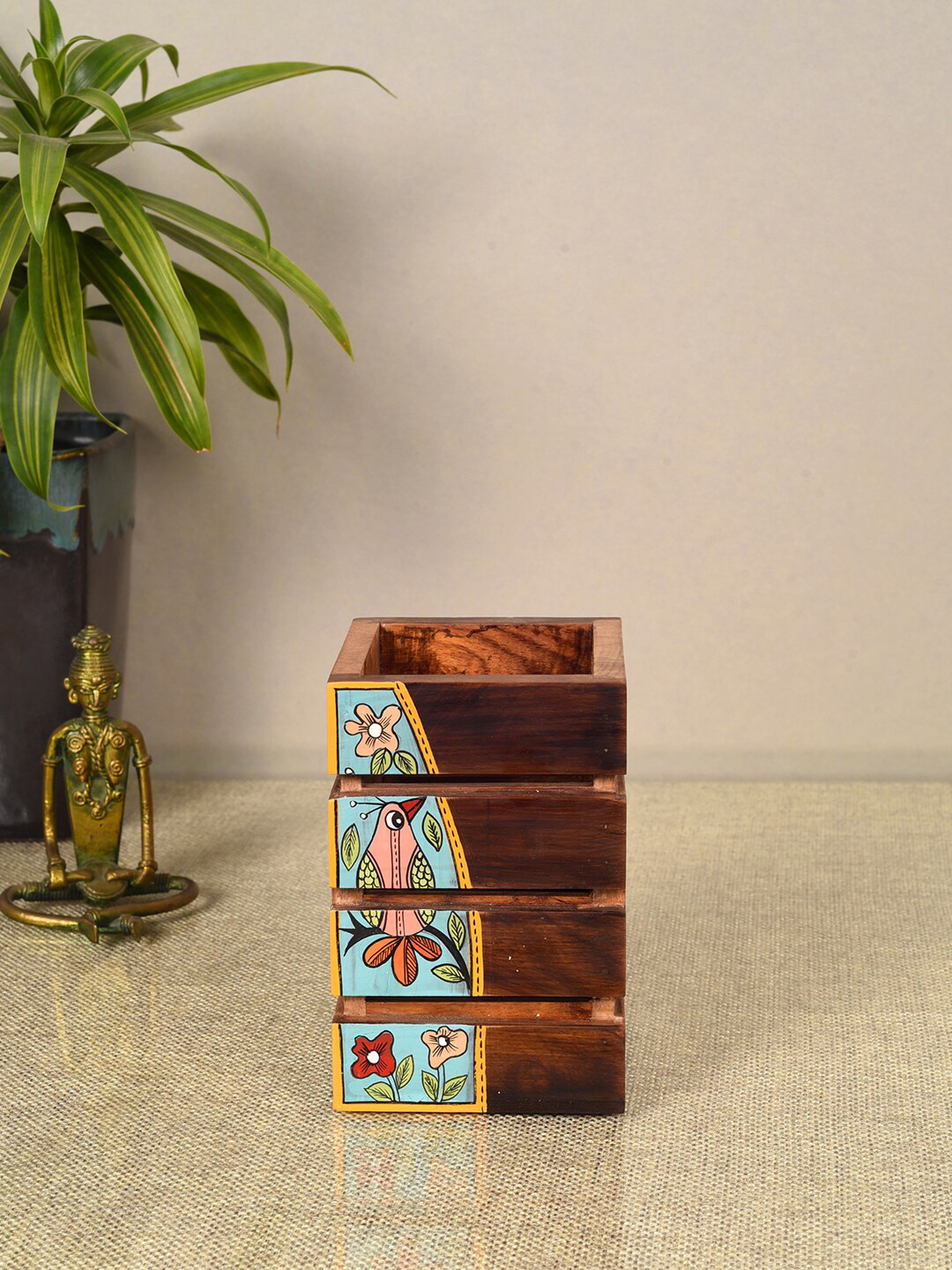 AAKRITI ART CREATIONS Printed Wooden Pen Stand