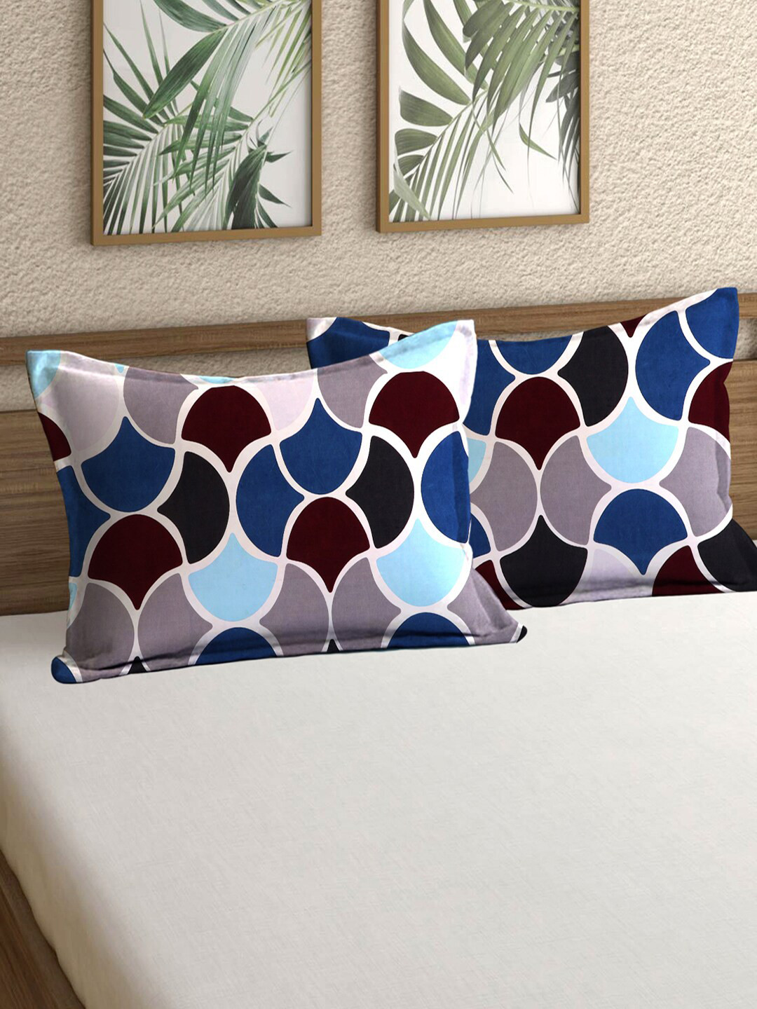 AEROHAVEN Blue & Grey 2 Pieces Geometric Printed 210 TC Cotton Pillow Covers