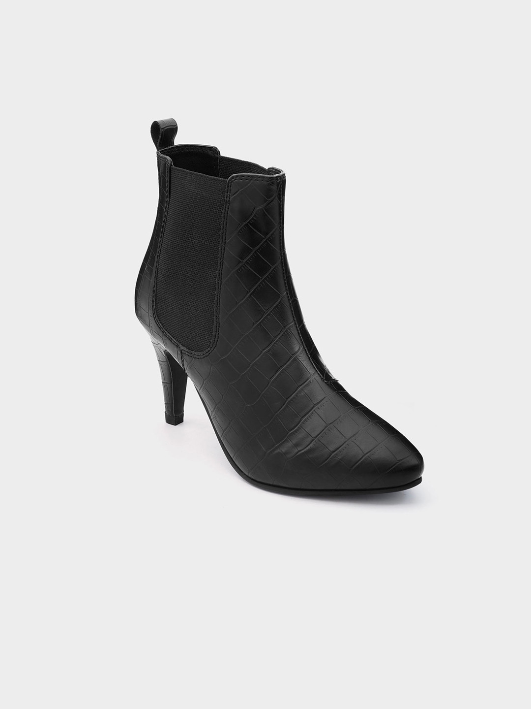 ADORLY Pointed Toe Textured Mid Top Kitten Heel Regular Boots