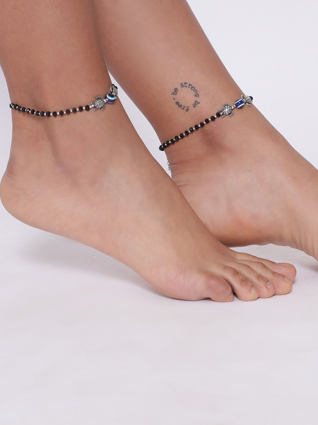 Anouk Silver-Plated & Beaded Tortoise & Evil Eye Anklets