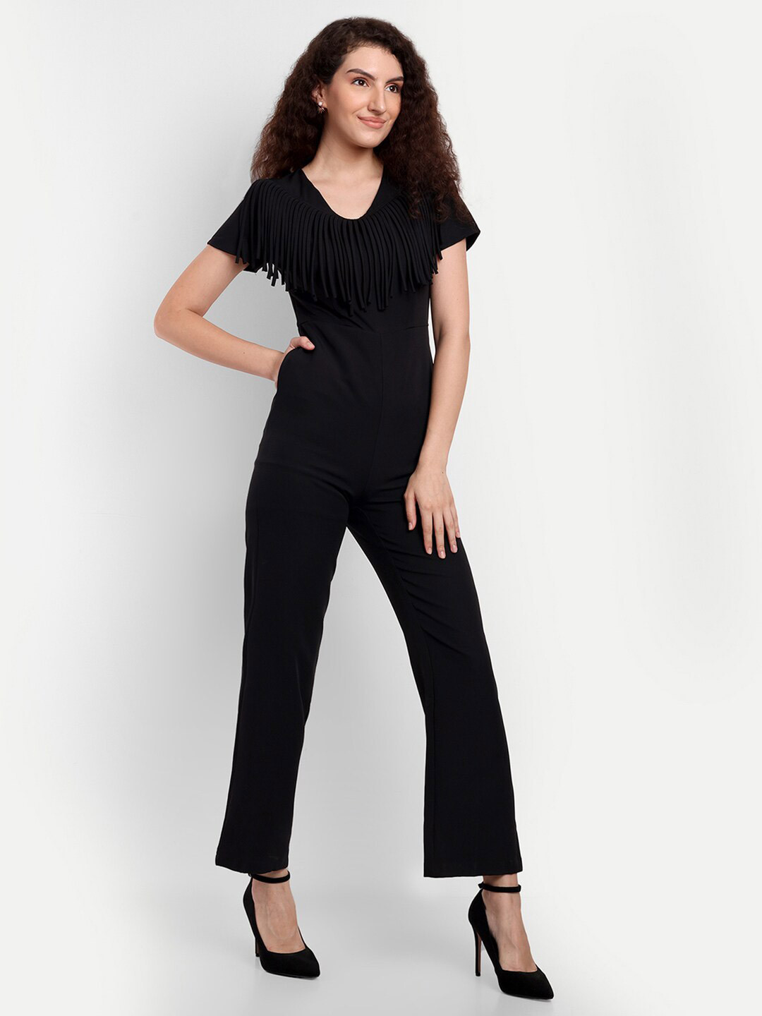 iki chic Black V-Neck Basic Jumpsuit