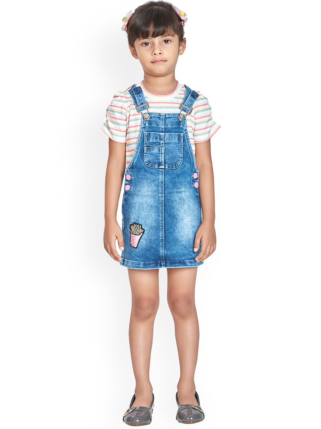 Peppermint Dungaree Dress With T-Shirt Set