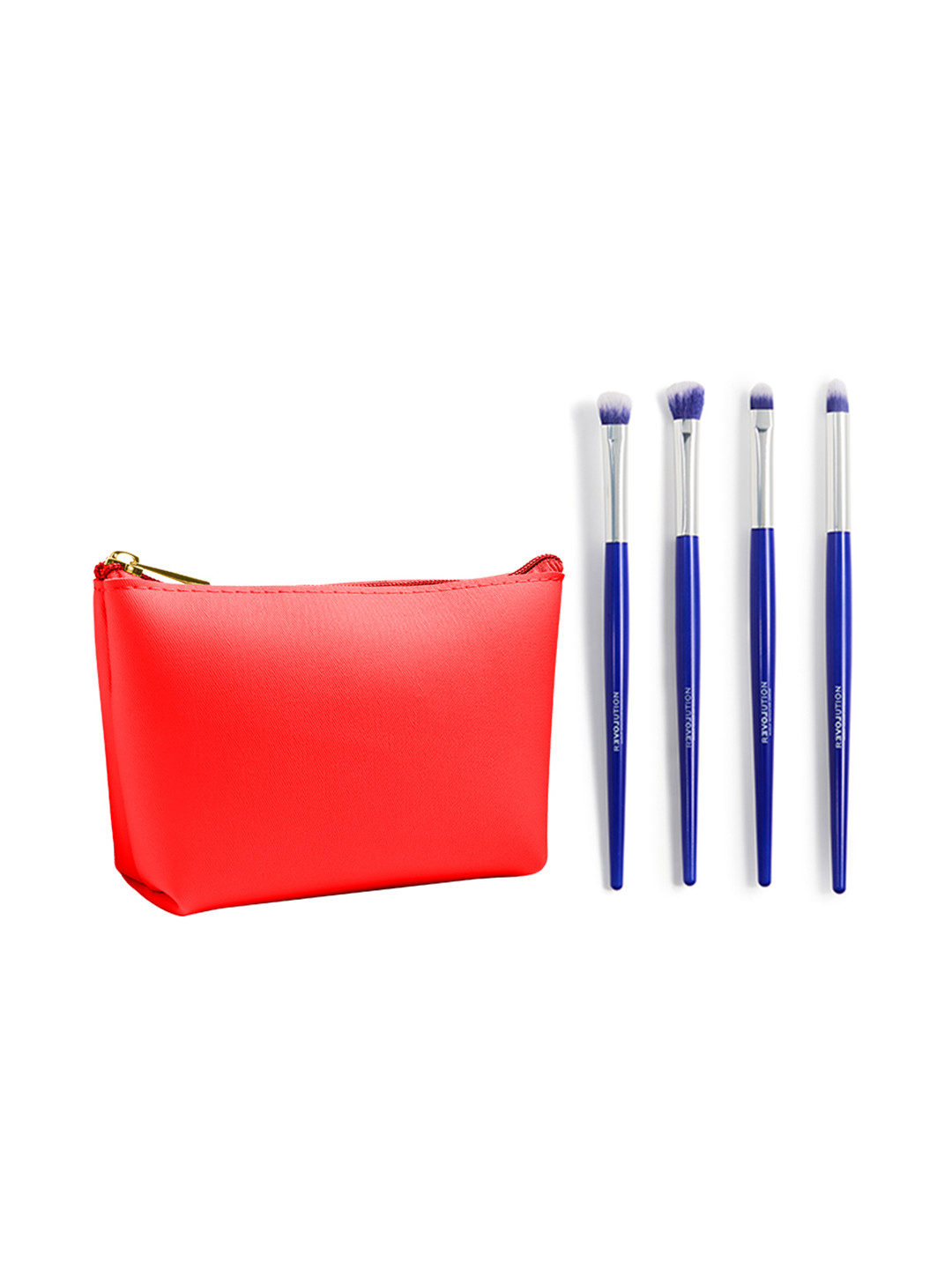 RELOVE 4 Pcs Eye Essentials Brush Set with Pouch - Blue & Red