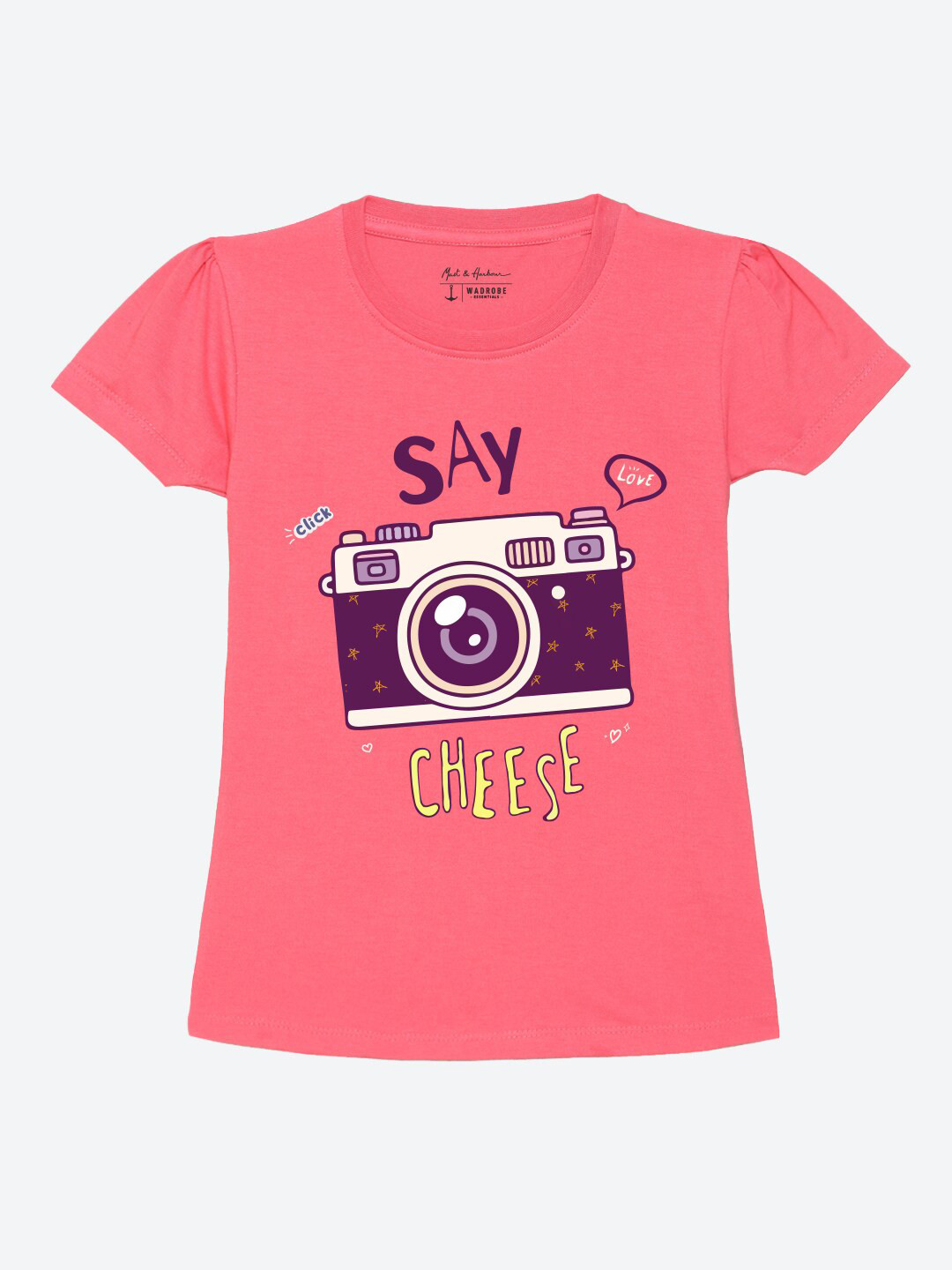 M&H Juniors Girls Graphic Printed Puff Sleeves T-Shirt