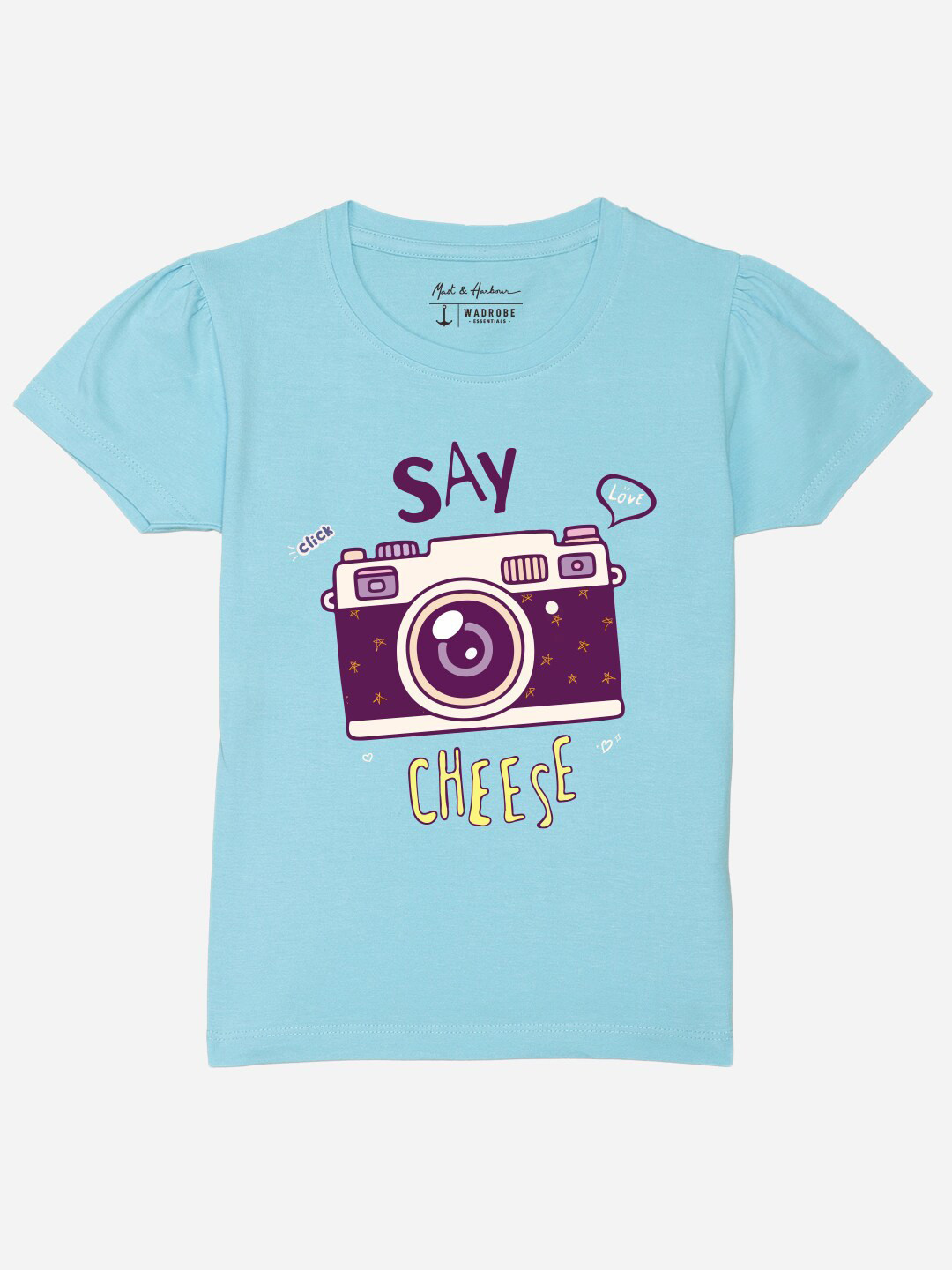 M&H Juniors Girls Blue Graphic Printed Pure Cotton  T-shirt