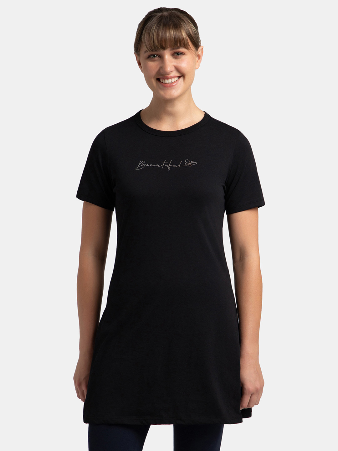 Jockey Super Combed Cotton Printed Relaxed Fit Long T-shirt With Side Slit-A142