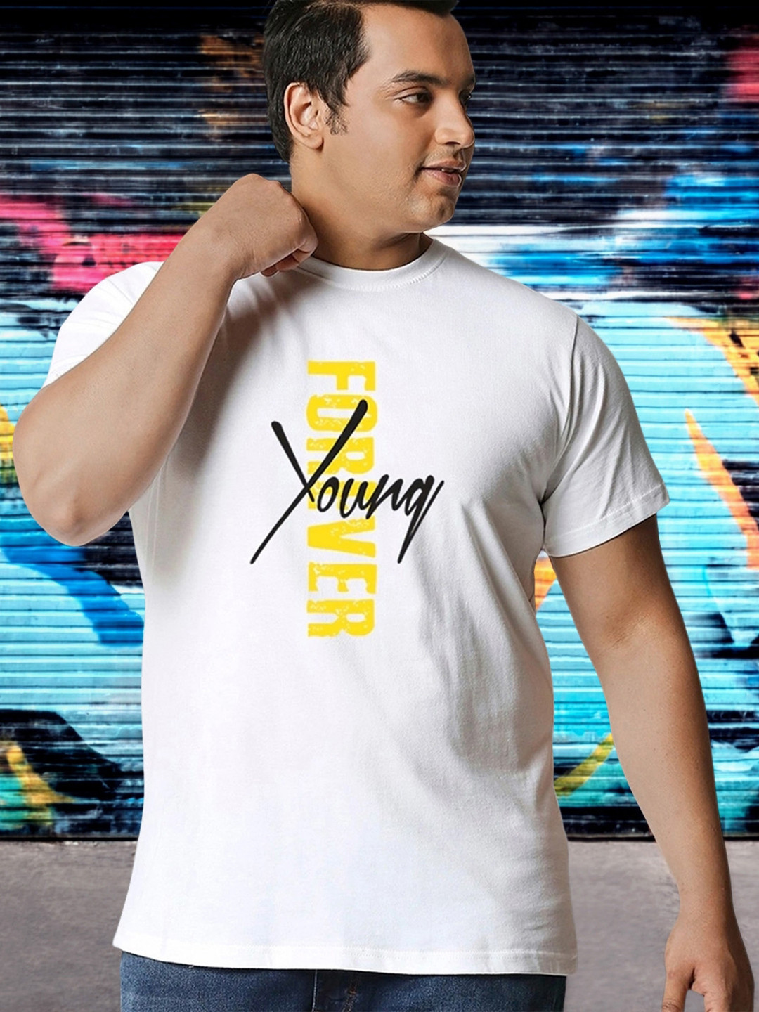 Bewakoof Men Young Forever Side Graphic Printed Plus Size T-shirt