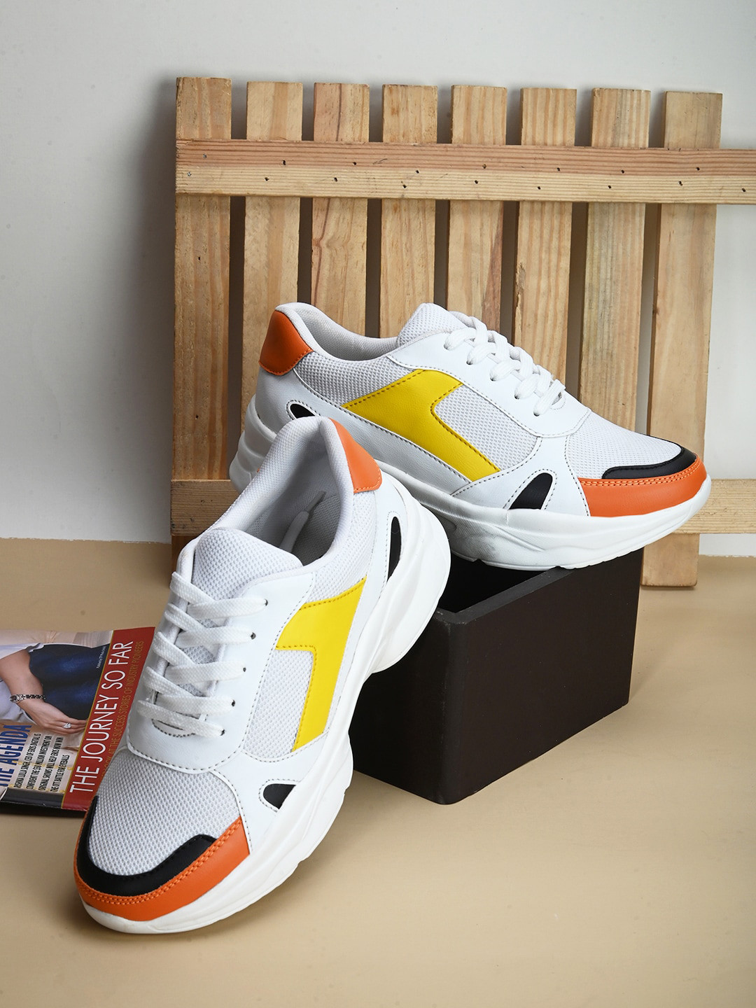 Roadster Women White & Yellow Colourblocked Light Weight Casual Sneakers