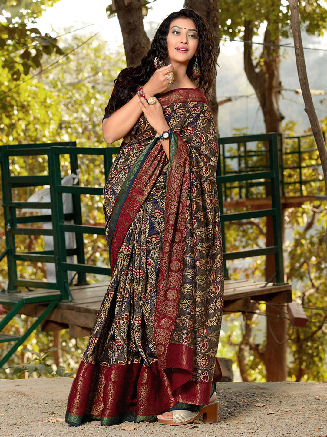 elora Floral Woven Design Linen Bhagalpuri Saree