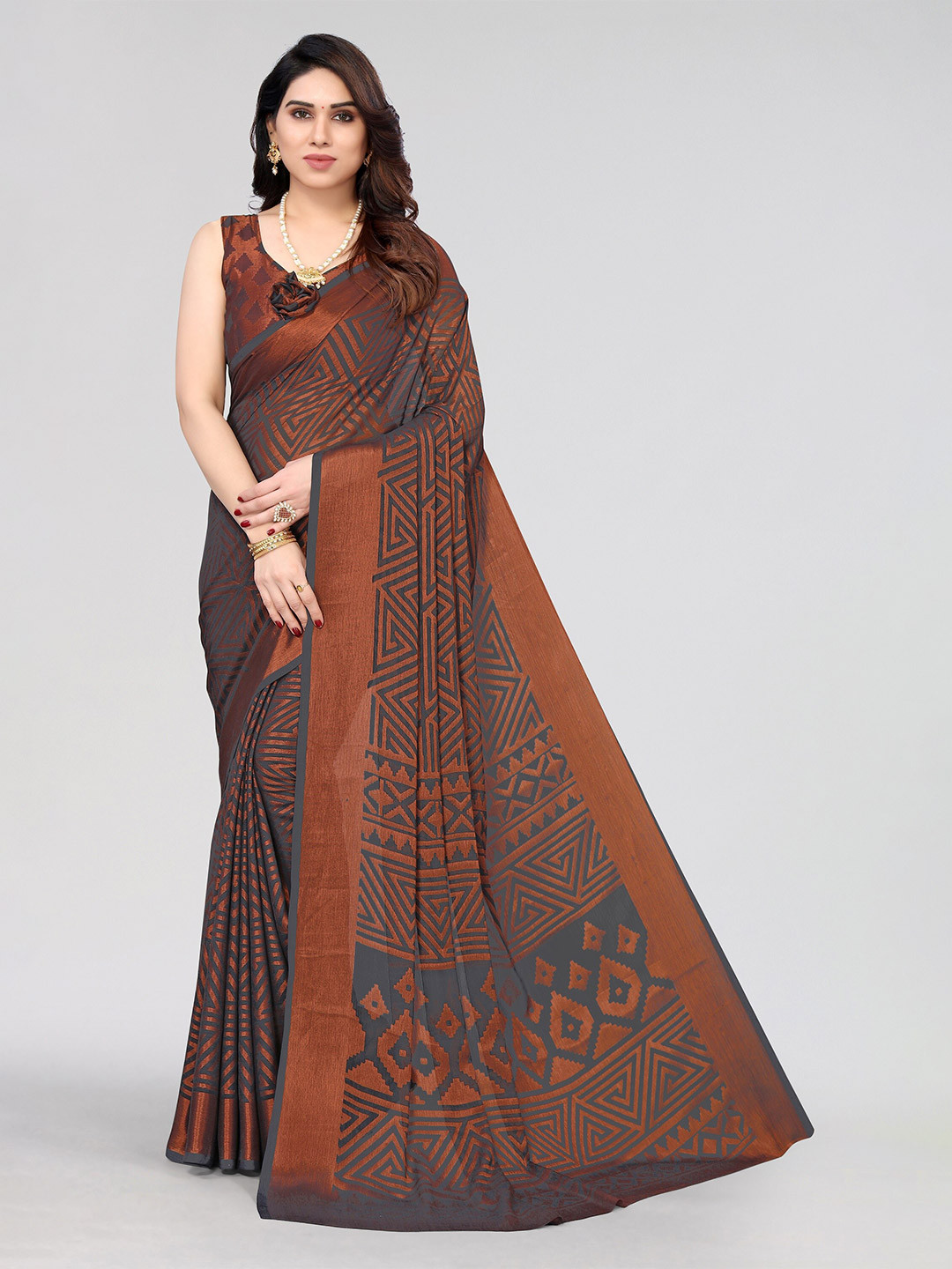 Winza Designer Geometric Printed Poly Chiffon Designer Venkatgiri Saree