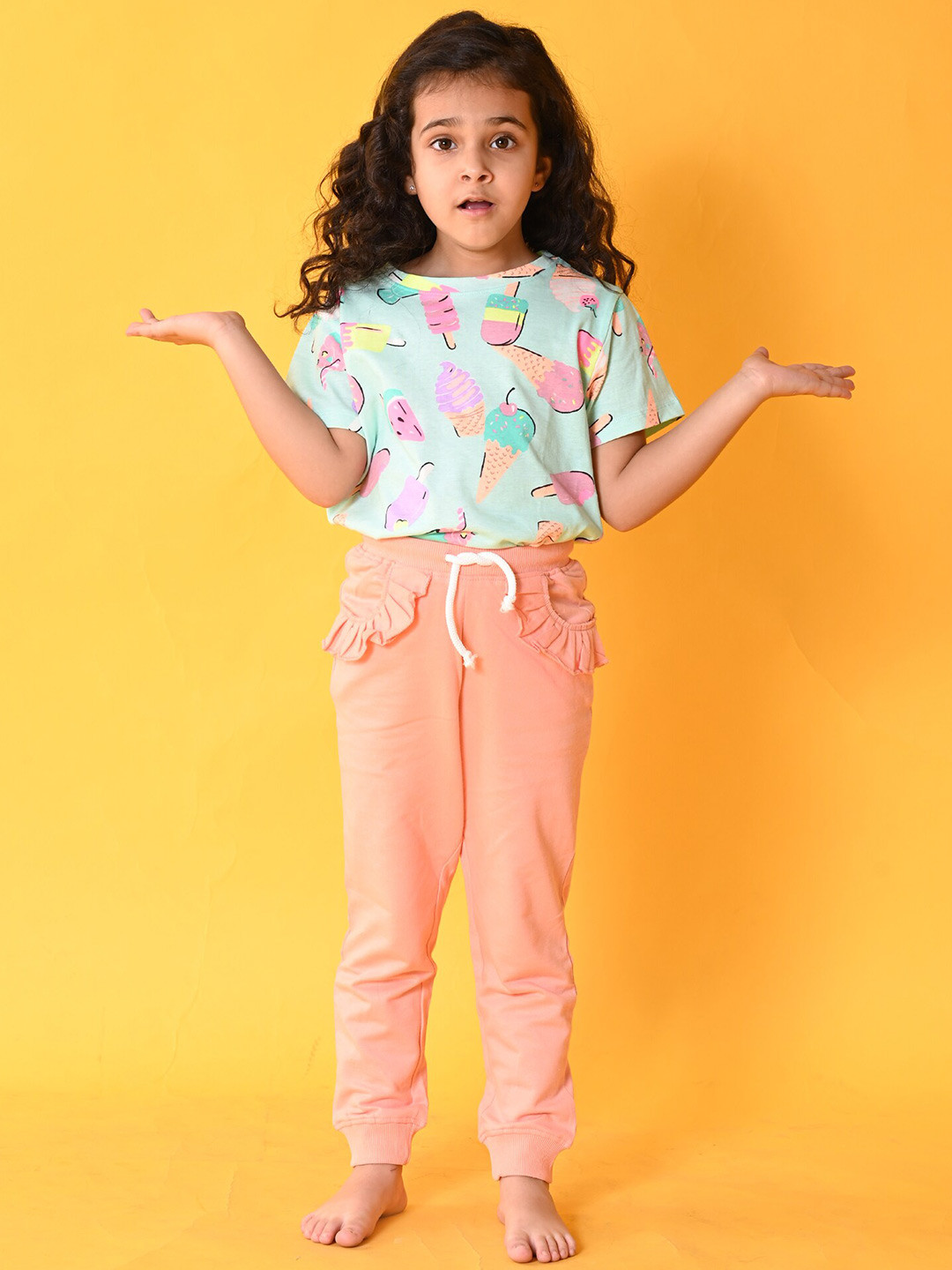 Anthrilo kids Girls Printed Pure Cotton T-Shirt Jogger Clothing Set