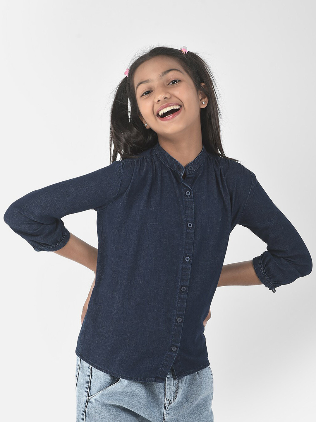 Crimsoune Club Girls band Collar Opaque Casual Denim Shirt