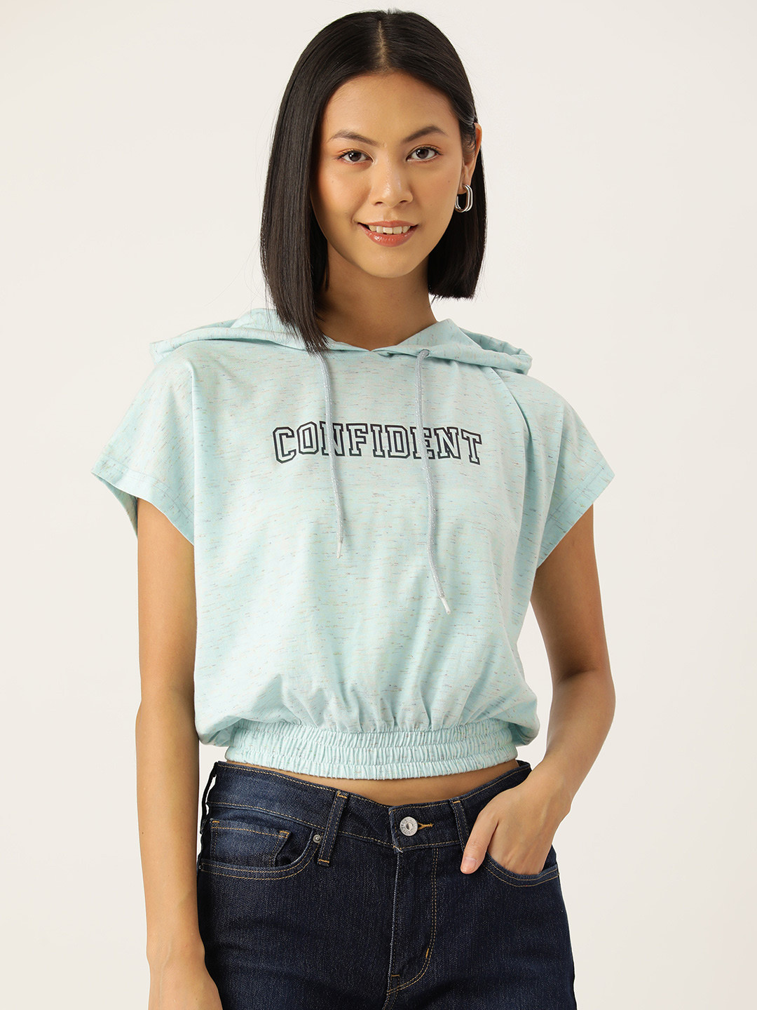 FEMEA Blue Print Hooded Blouson Crop Top