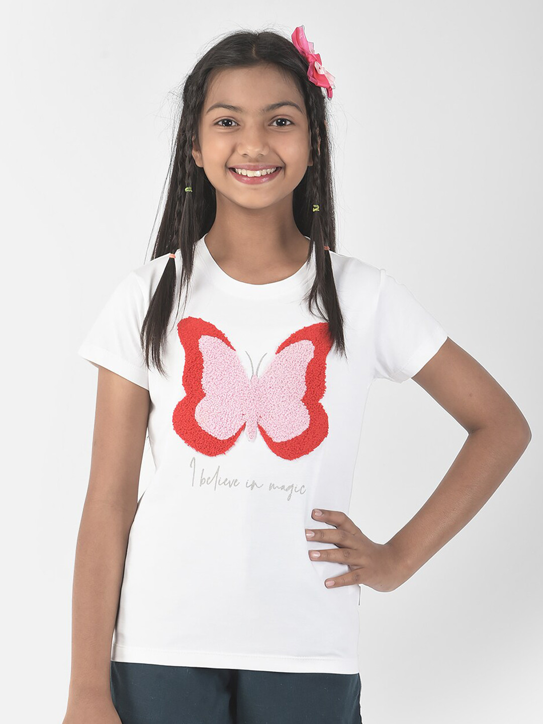 Crimsoune Club Girls Typography Printed And Embroidered T-shirt