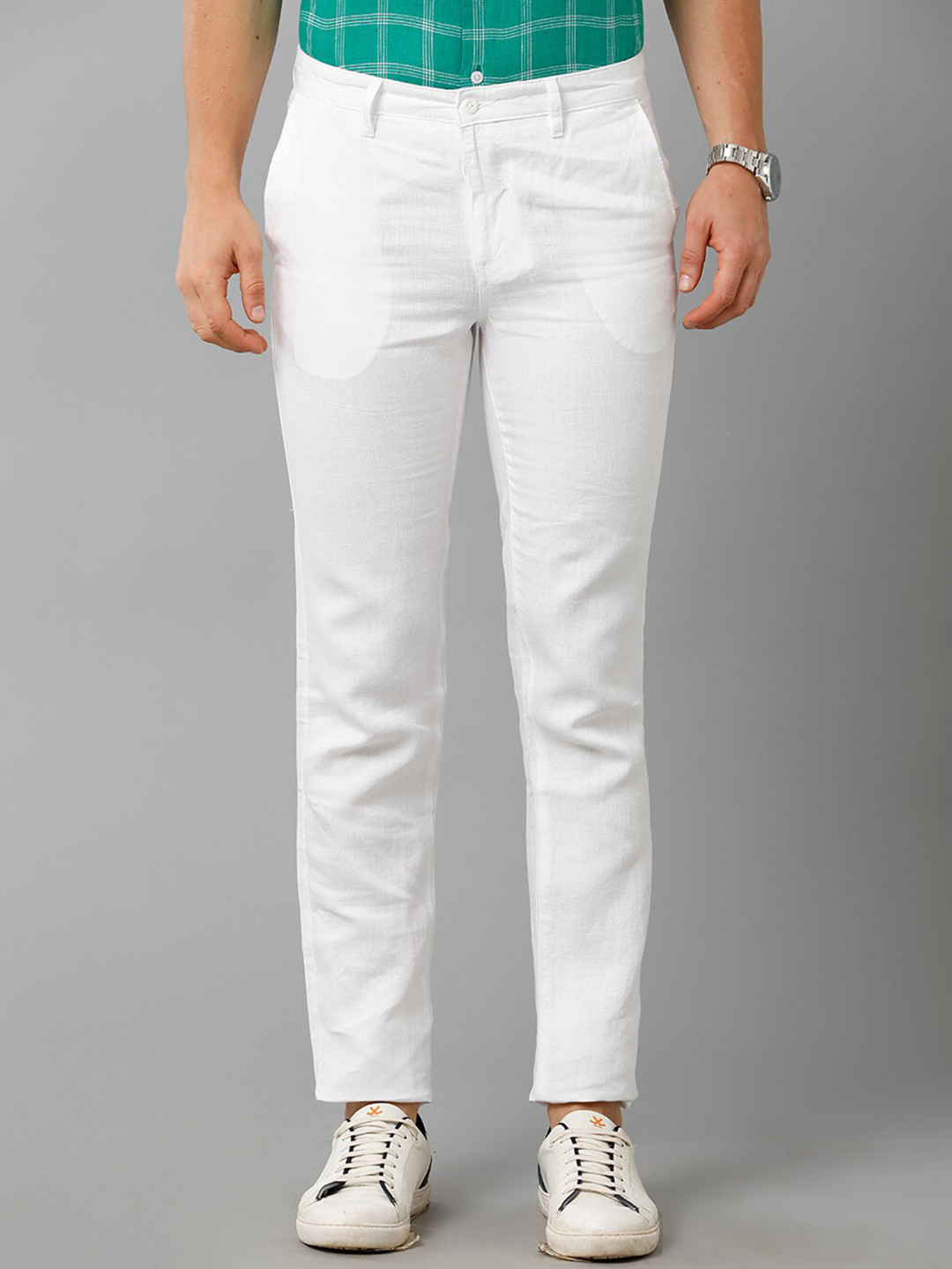 Linen Club Men Slim Fit Pure Linen Trousers