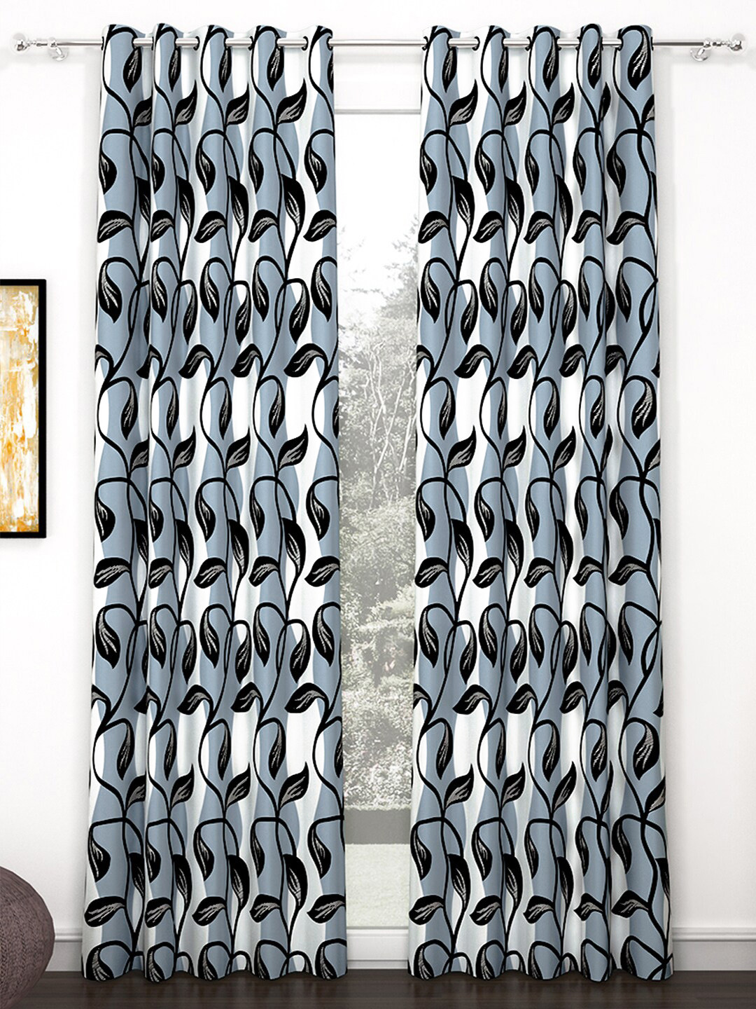 Story@home 2 Pieces White & Grey Printed Door Curtains