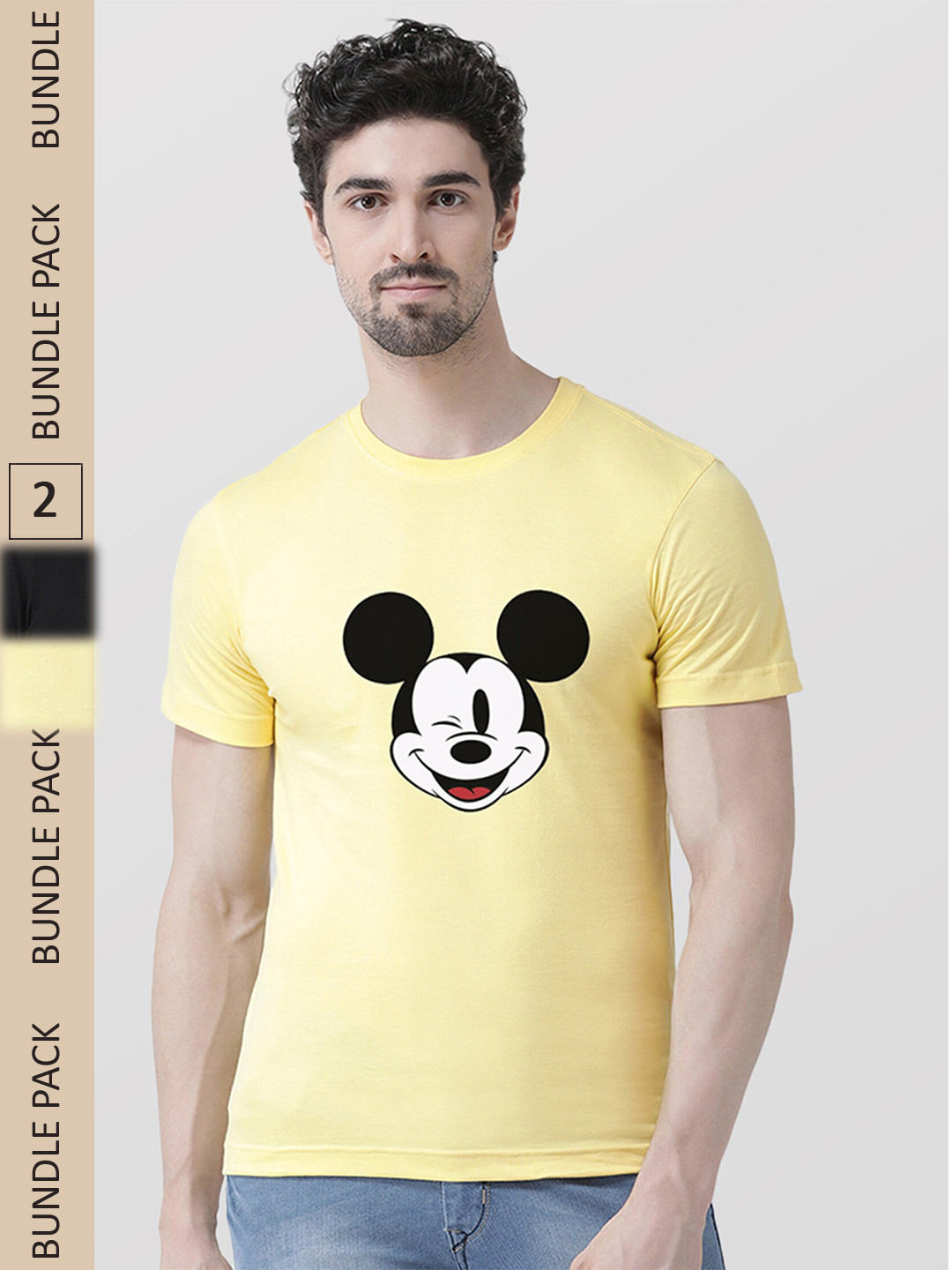 Friskers Humour And Comic Mickey Mouse Printed Pack Of 2  Slim Fit Pure Cotton T-Shirts