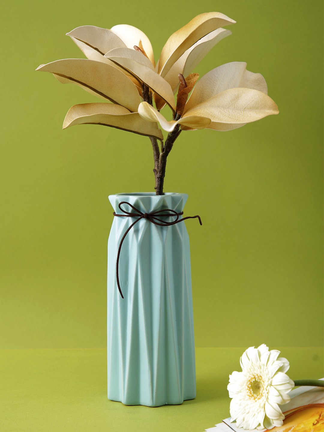 TAYHAA Turquoise Blue Textured Ceramic Flower Vase