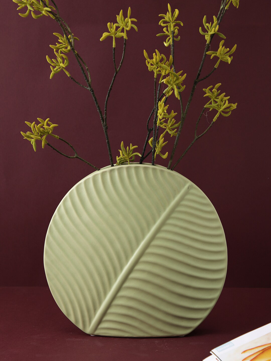 TAYHAA Green Leaf Pattern Ceramic Flower Vase