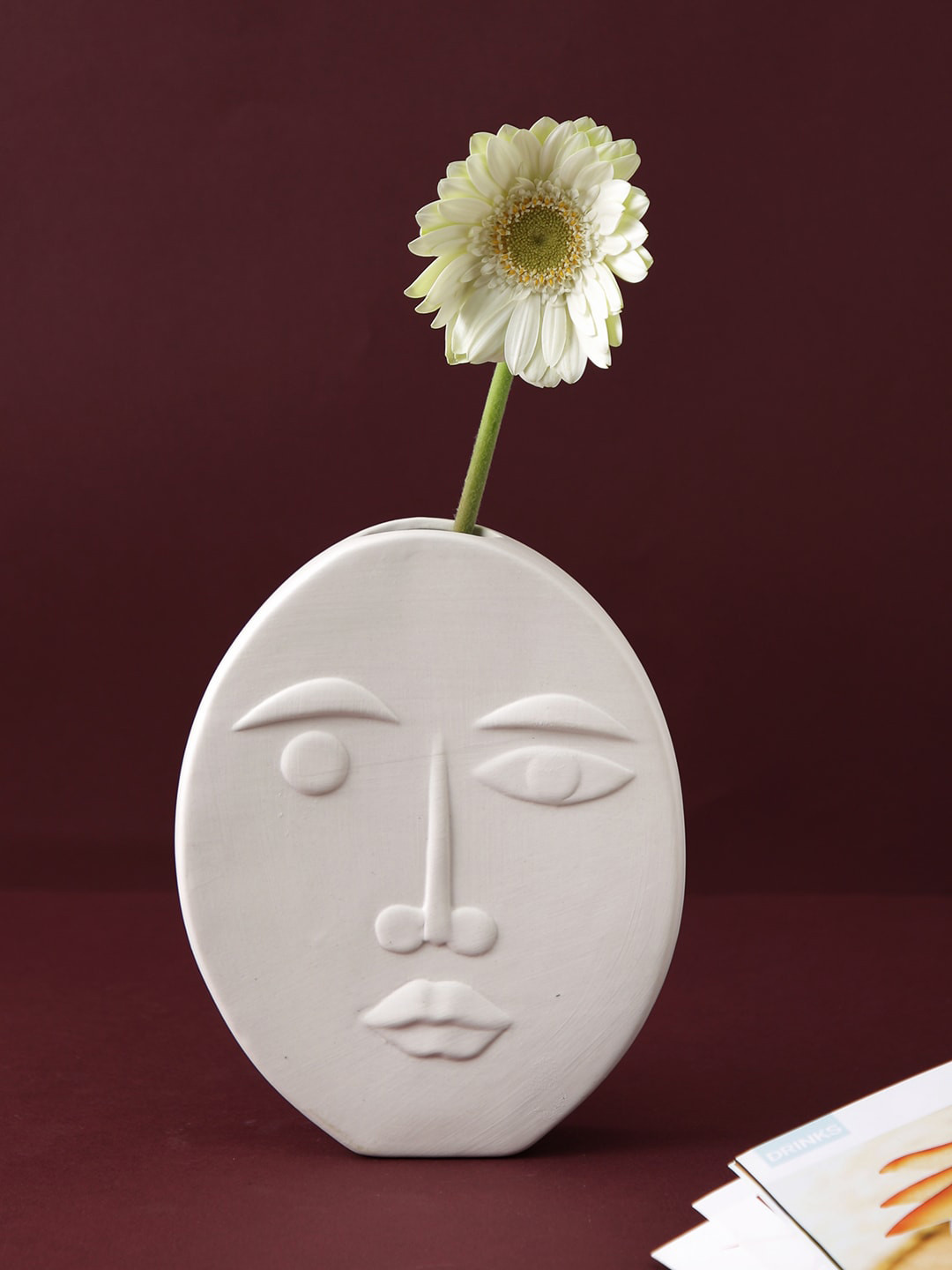 TAYHAA White Textured Ceramic Medium Face Shaped Vase