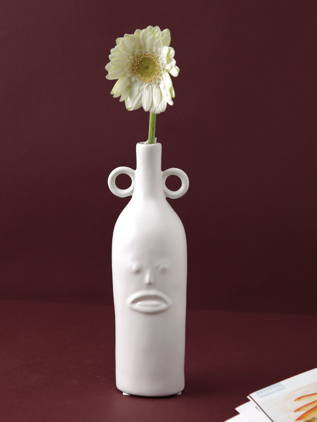 TAYHAA White Face textured Bottle Shaped Ceramic Flower Vase