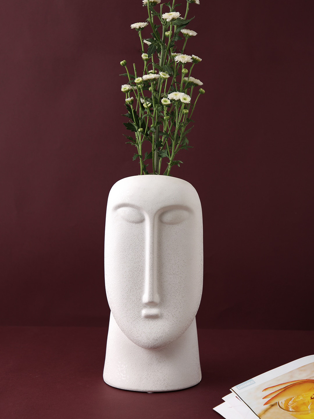 TAYHAA White Textured Ceramic Face Flower Vase