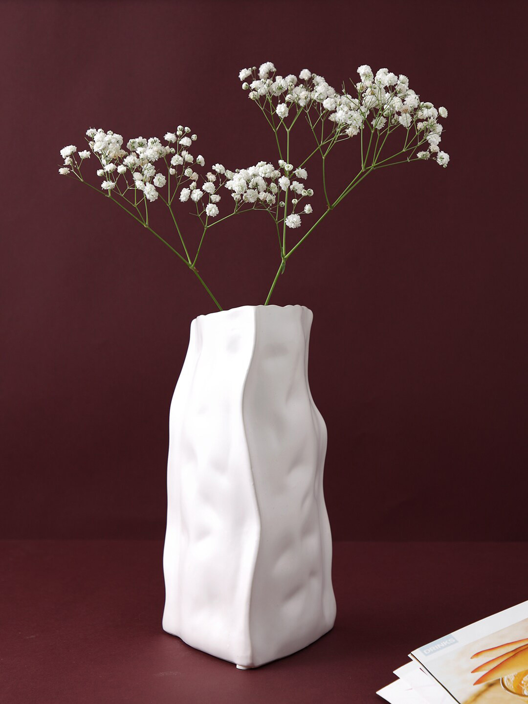 TAYHAA White Morden Wrinkled Ceramic Flower Vase