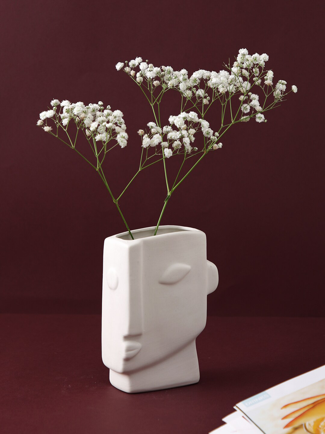 TAYHAA White Textured Ceramic Face Flower Vase