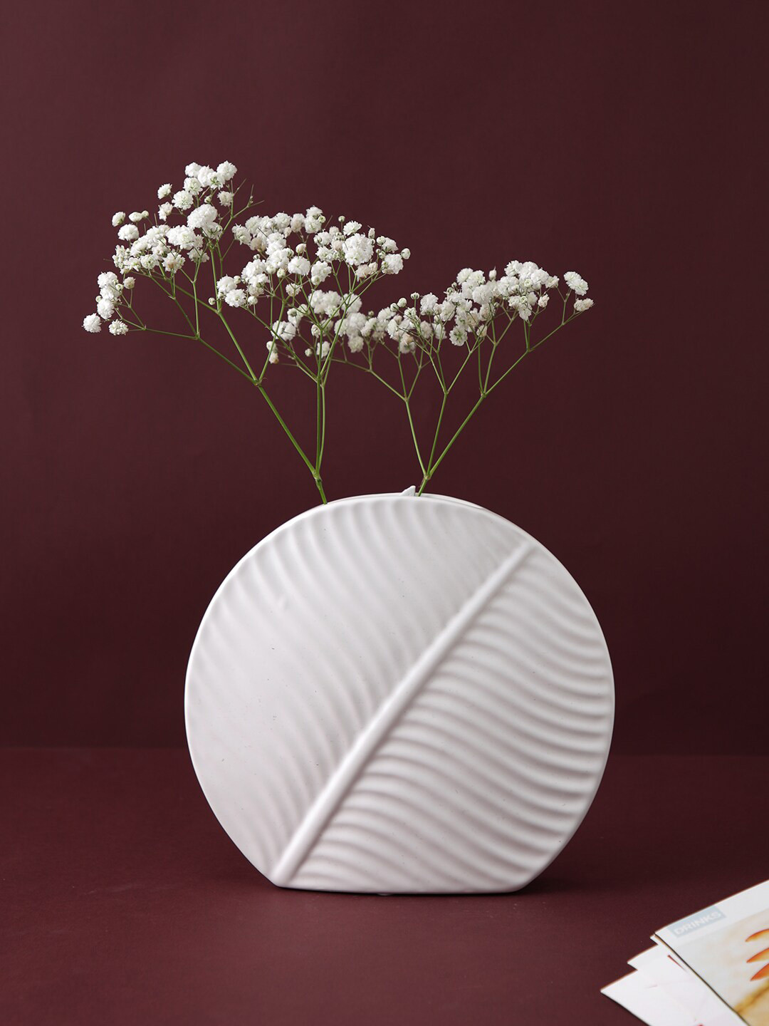 TAYHAA White Leaf Pattern Ceramic Flower Vase