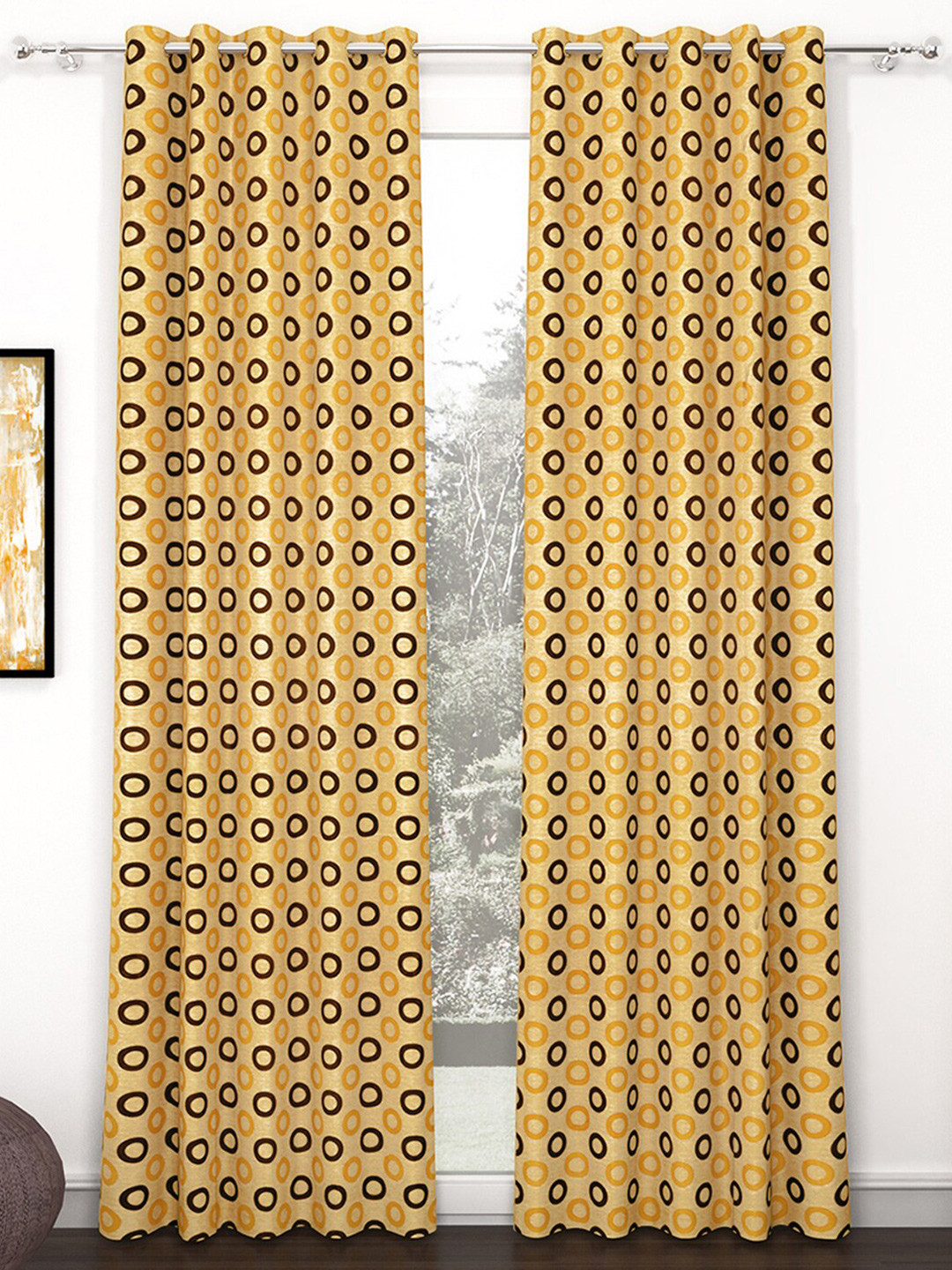 Story@home 2 Pieces Beige & Mustard Geometric Door Curtains