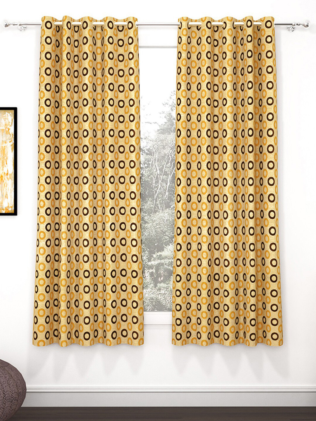 Story@home 2 Pieces Beige & Brown Geometric Window Curtains