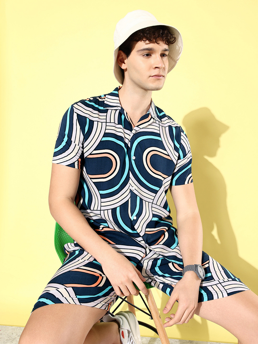 CS LIFE Men Printed Shirt & Shorts Co-Ords Set