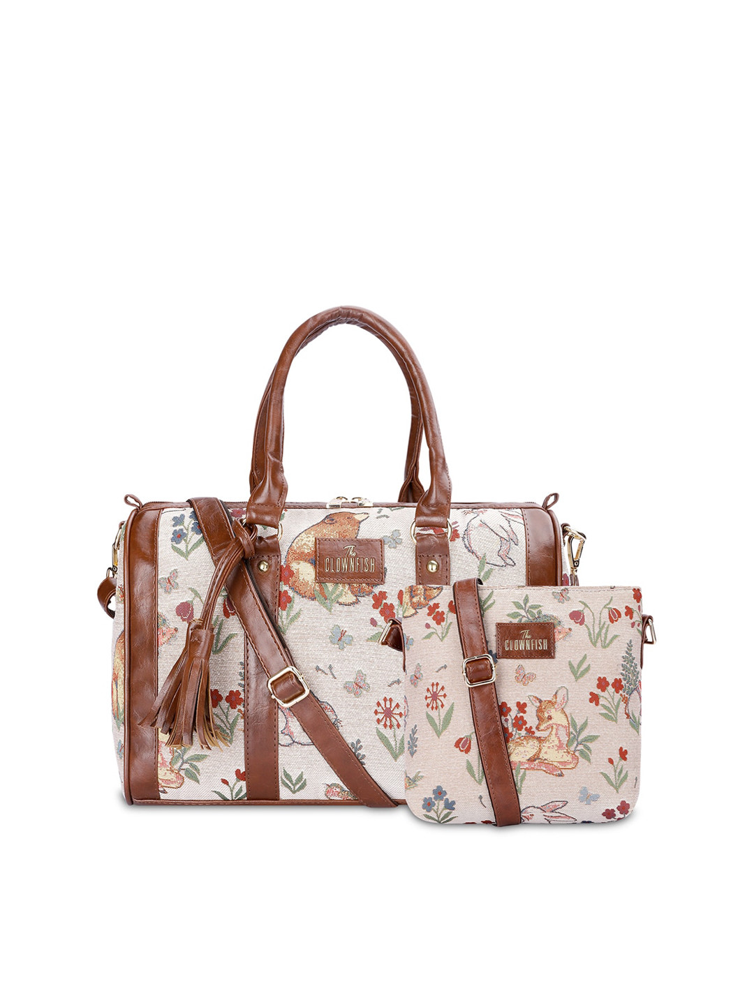 THE CLOWNFISH Linda & Lorna Pack Of 2 Printed Leather Structured Handheld Bag With Tassel