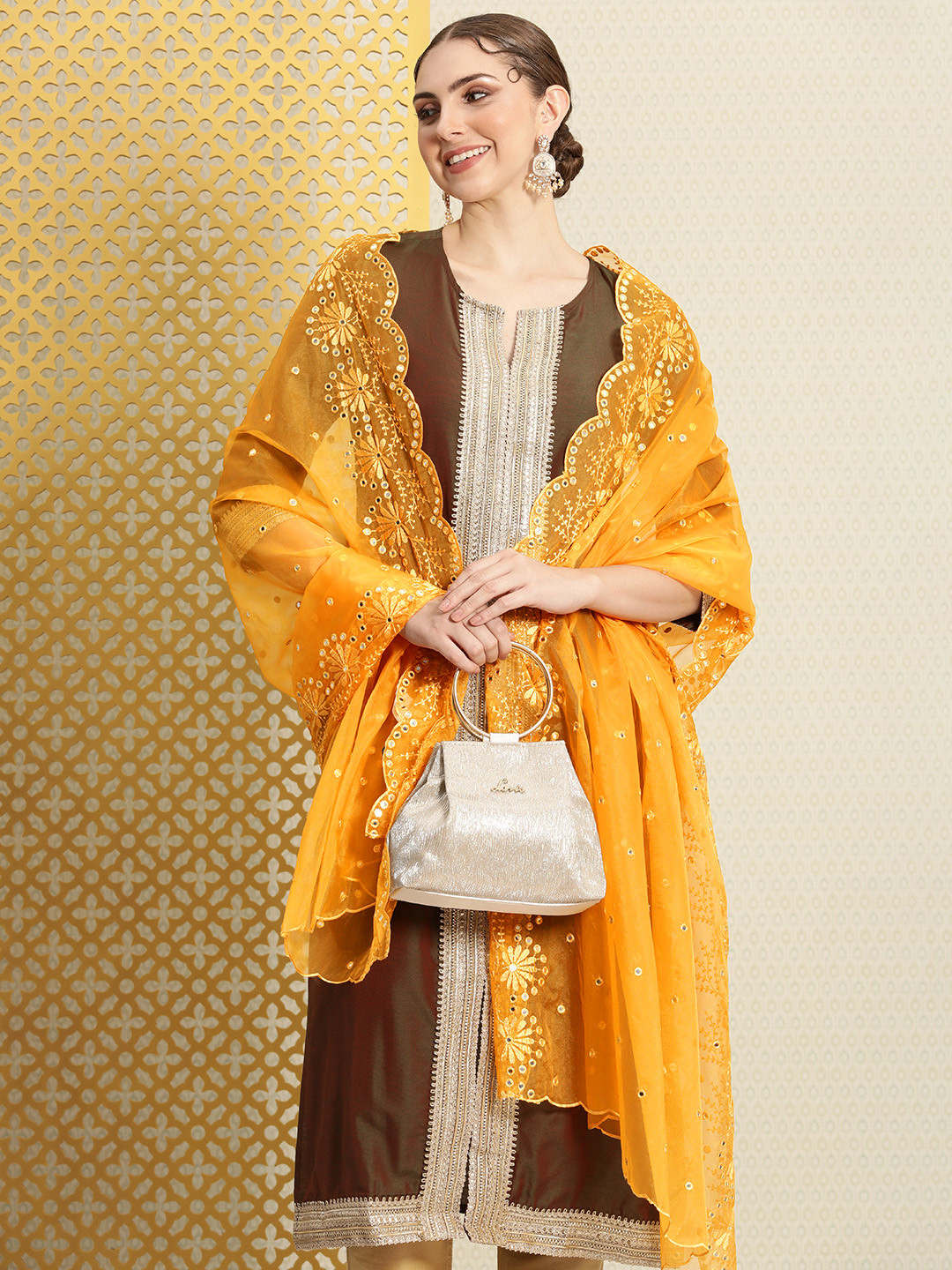 House of Pataudi Embroidered Mirror Work Jashn Dupatta