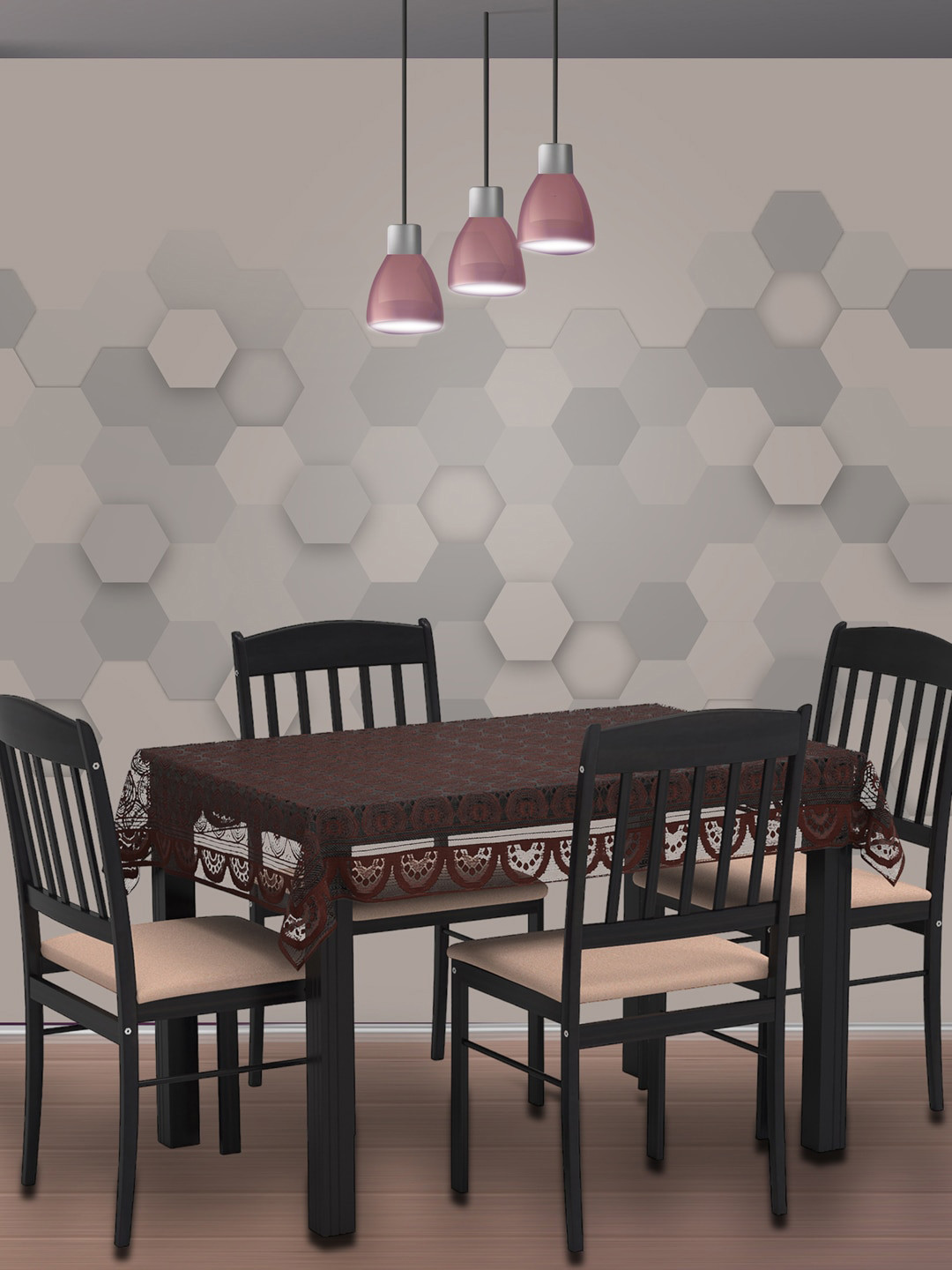 WEAVERS VILLA Self-Design Rectangular Cotton Net 4-Seater Center Table Cover