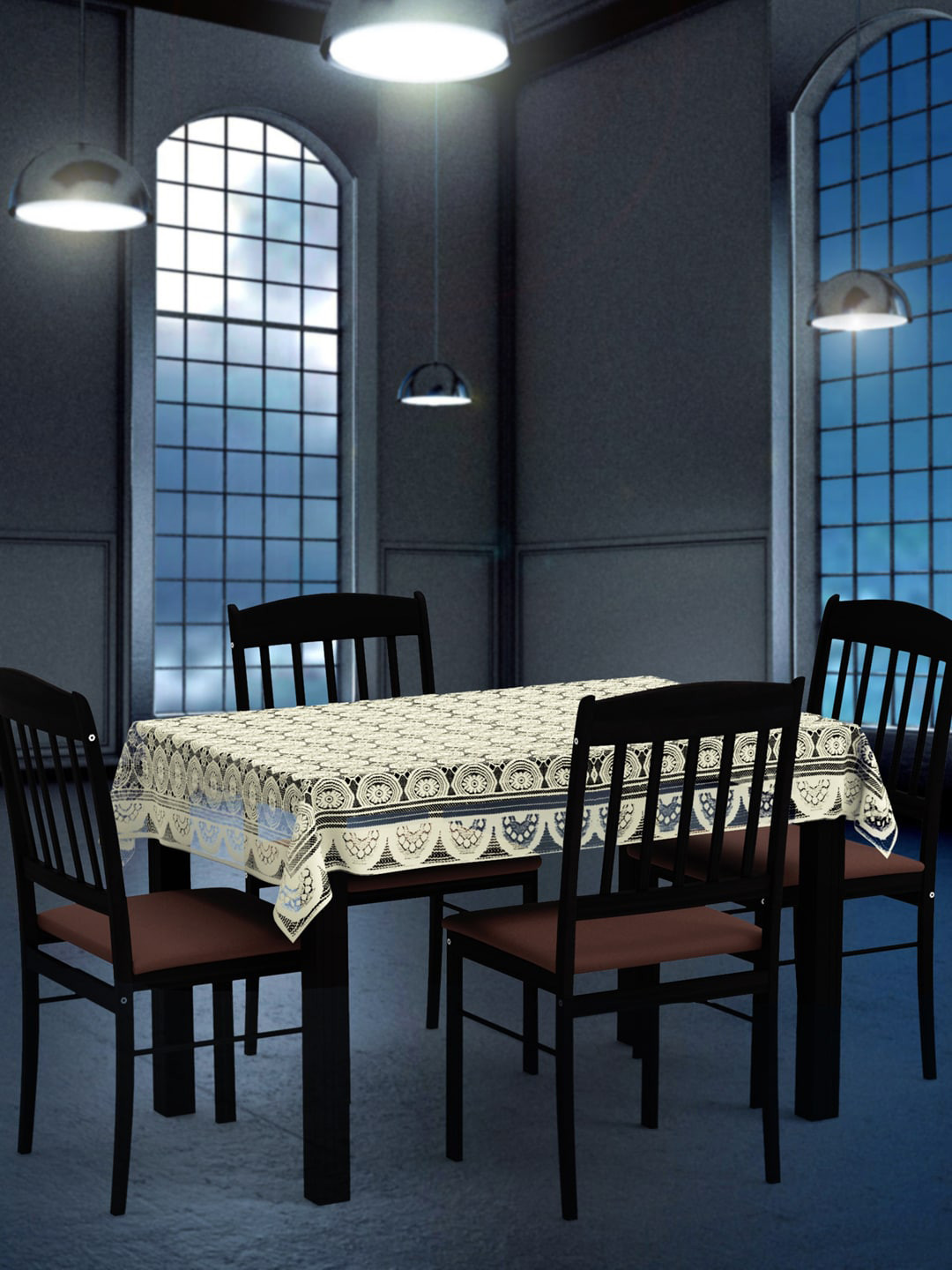 WEAVERS VILLA Beige Printed Cotton 4-Seater Table Cloth