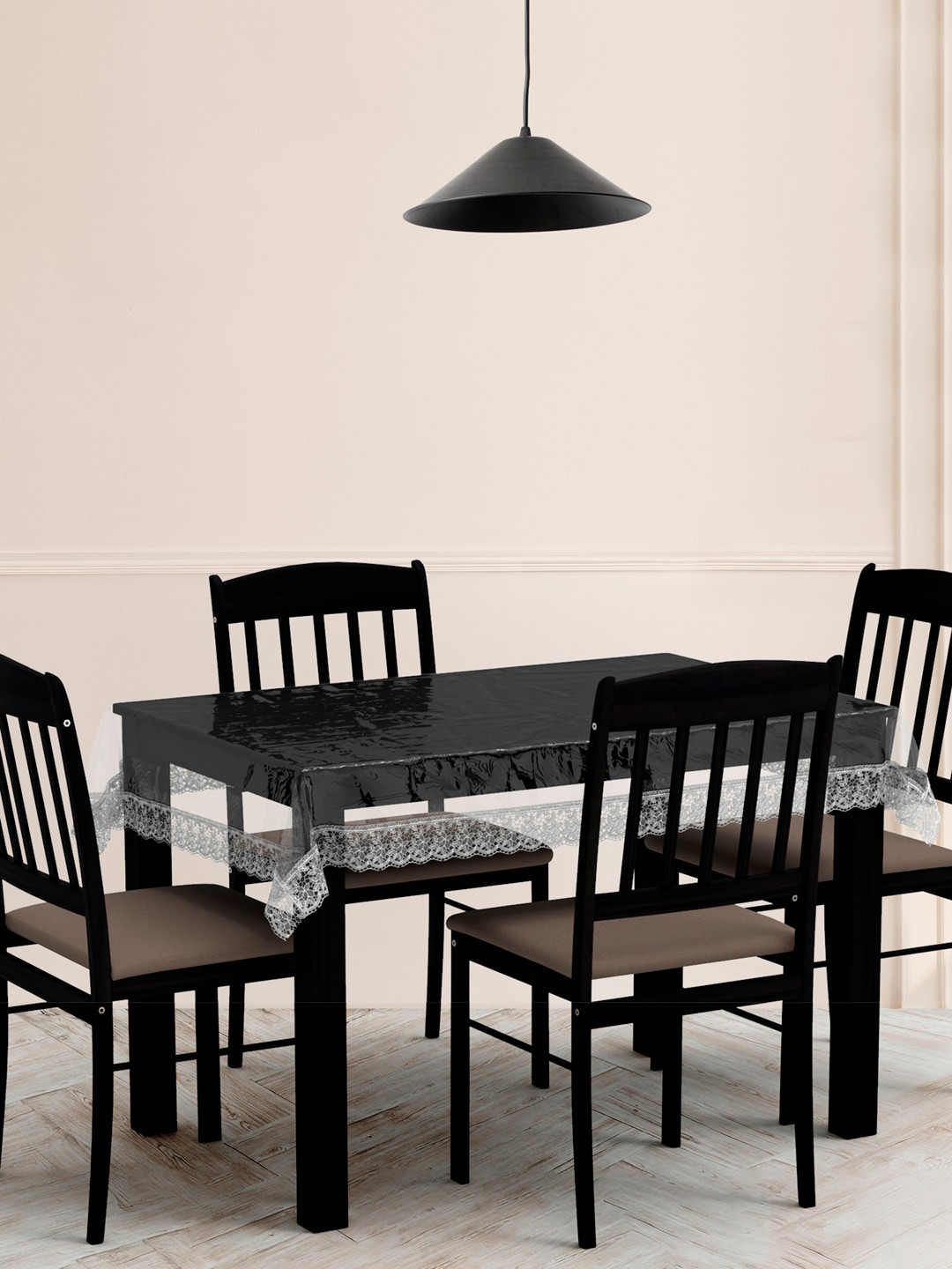 WEAVERS VILLA Transparent & White 4-Seater Table Cloth